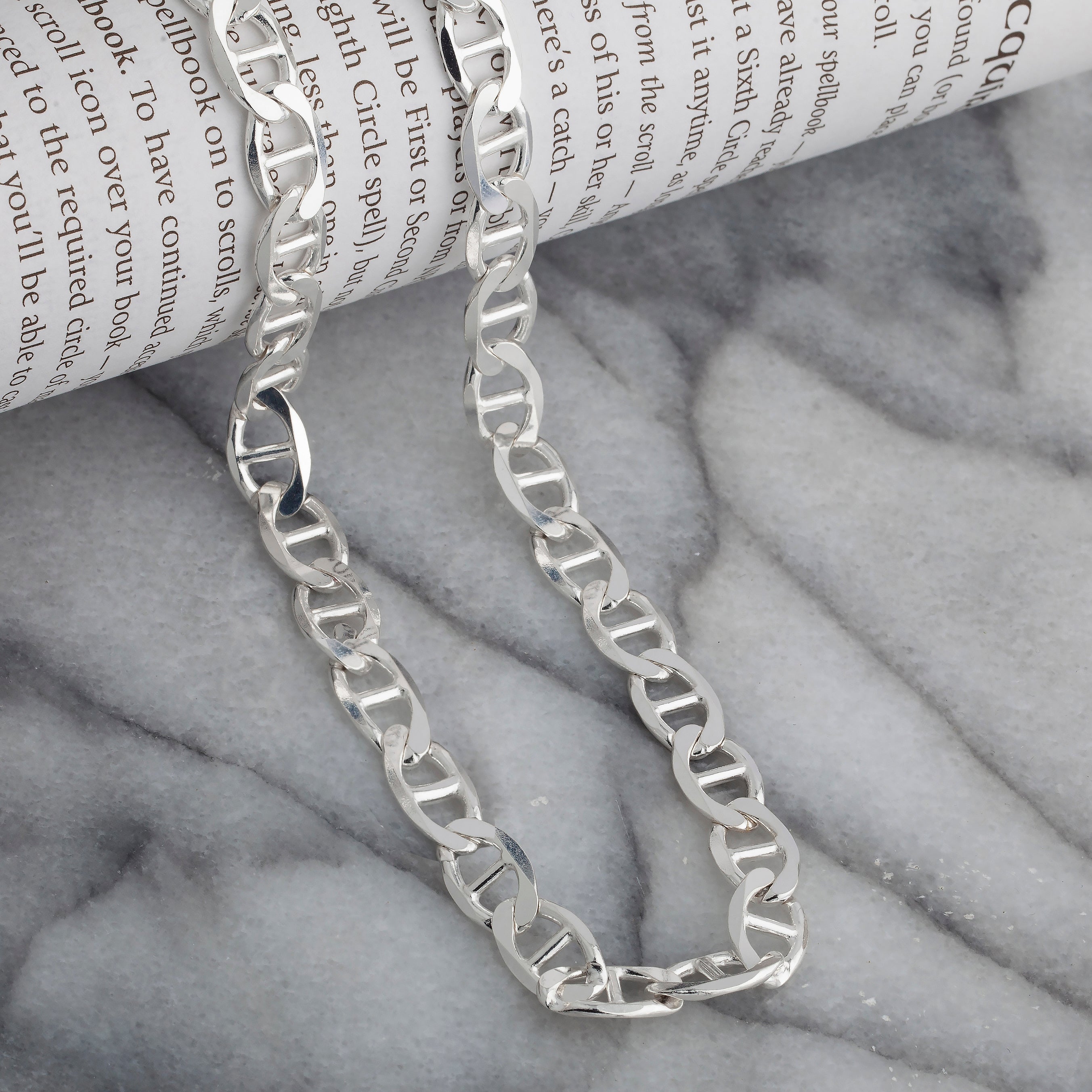 Flat Mariner Link Silver Flat Link Chain 925 Sterling Silver 8mm Flat