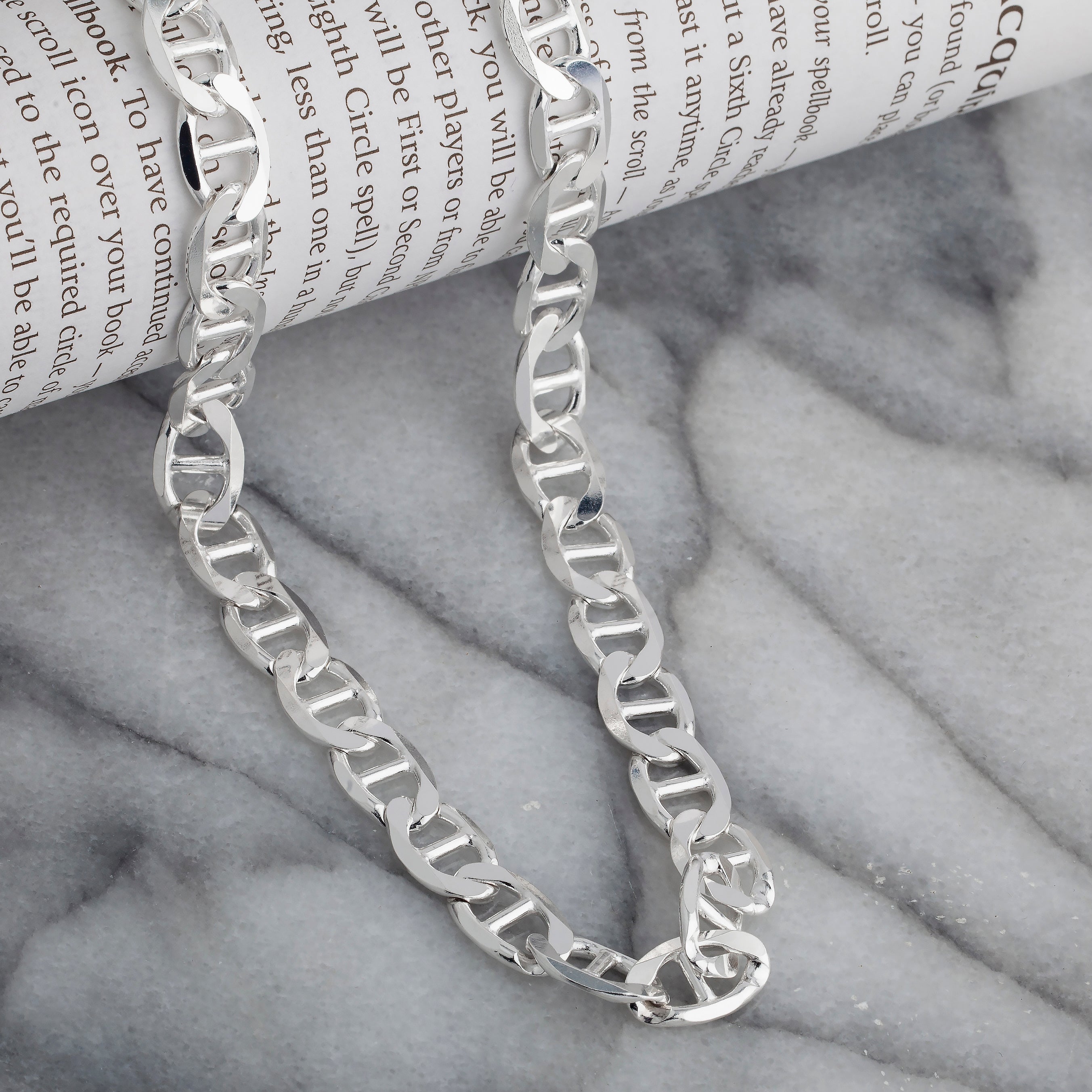 Alfred & Vincent Solid 925 Sterling Silver 9mm Marina Mariner Link Chain Necklace – Made In Italy