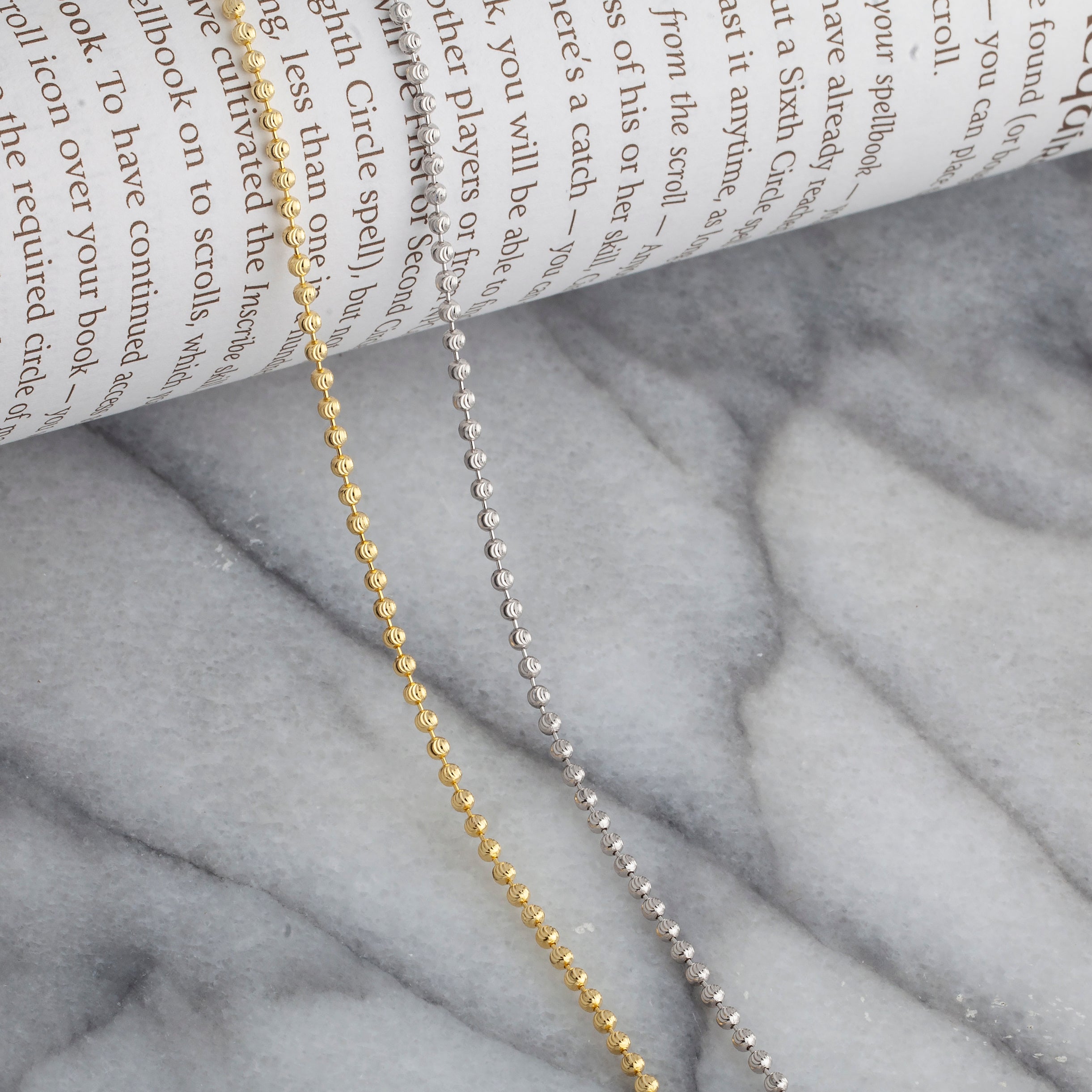 925 Sterling Silver 2mm Moon Cut Bead Ball Rhodium Chain