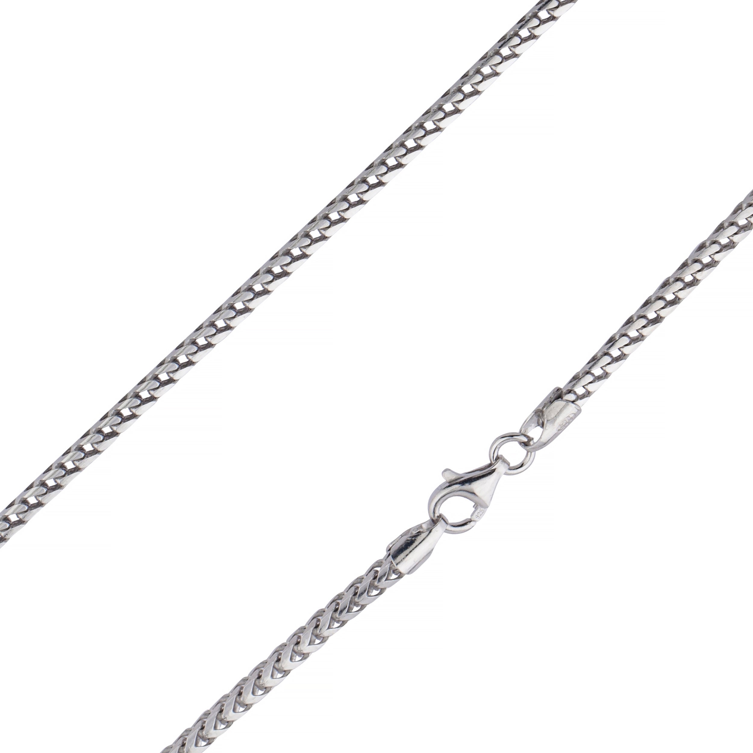 925 Sterling Silver 1.5mm Franco Foxtail Rhodium Chain