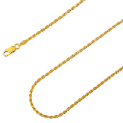 925 Sterling Silver 1.5mm Solid Rope Diamond Cut Gold Plated Chain