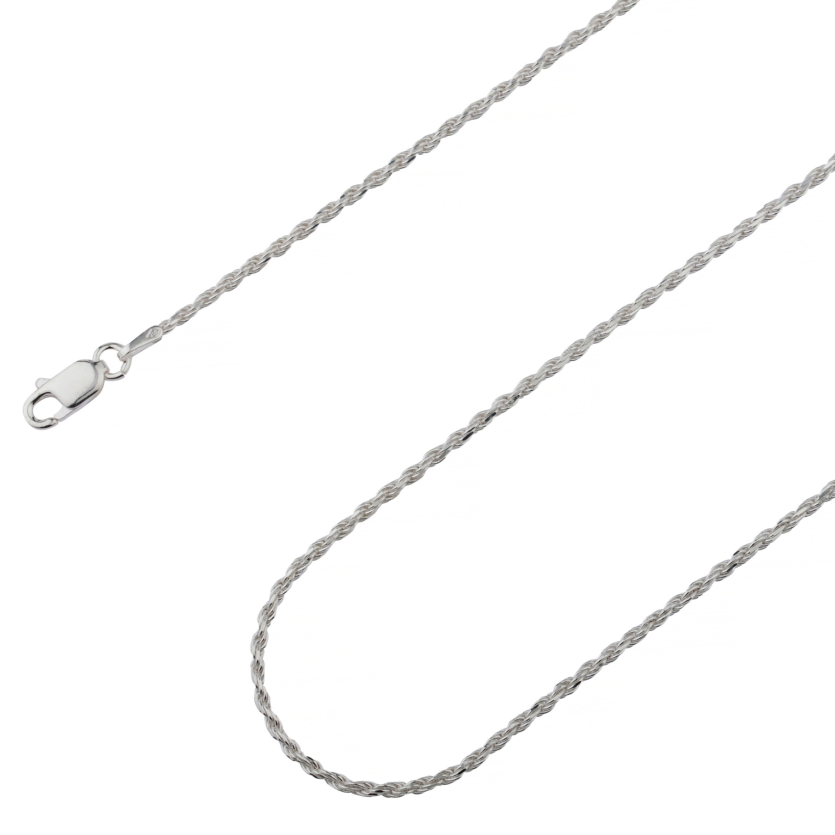 925 Sterling Silver 1.5mm Solid Rope Diamond Cut Silver Chain