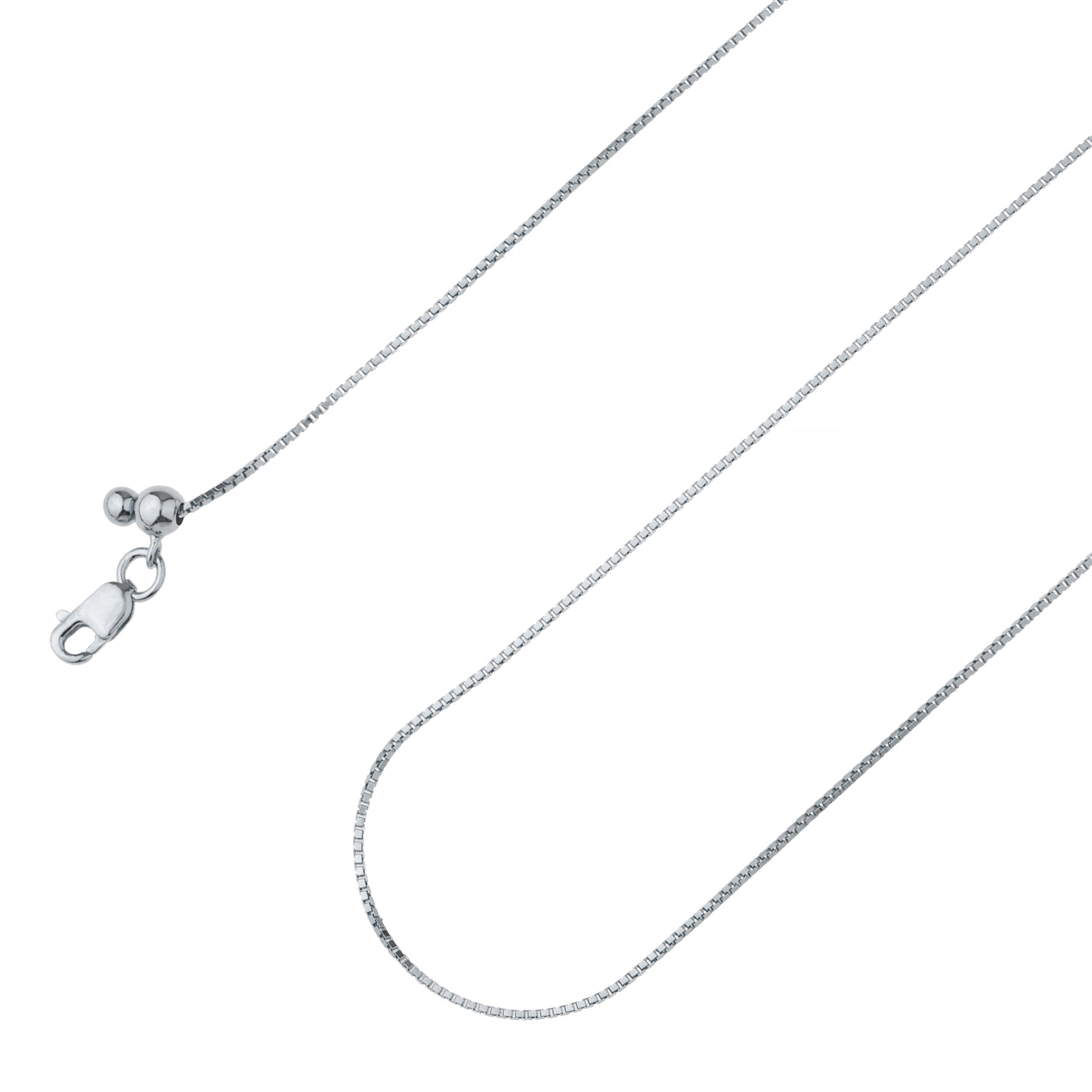 925 Sterling Silver 1mm Adjustable Round Box Venetian Rhodium Plated Chain