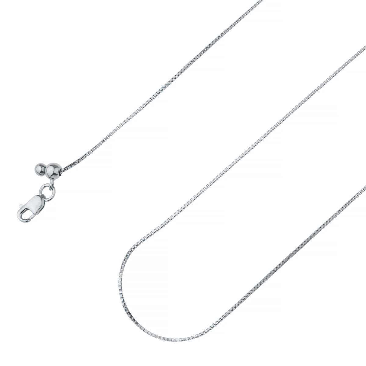 925 Sterling Silver 1mm Adjustable Round Box Venetian Rhodium Plated Chain