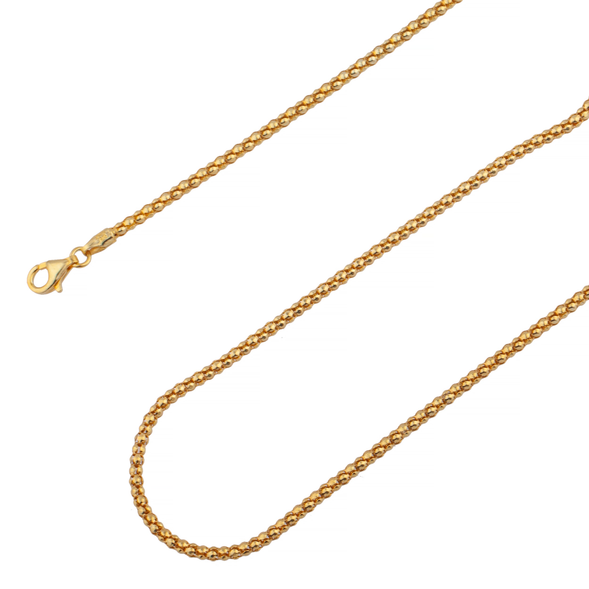 925 Sterling Silver 2.5mm Popcorn Coreana Gold Plated Chain