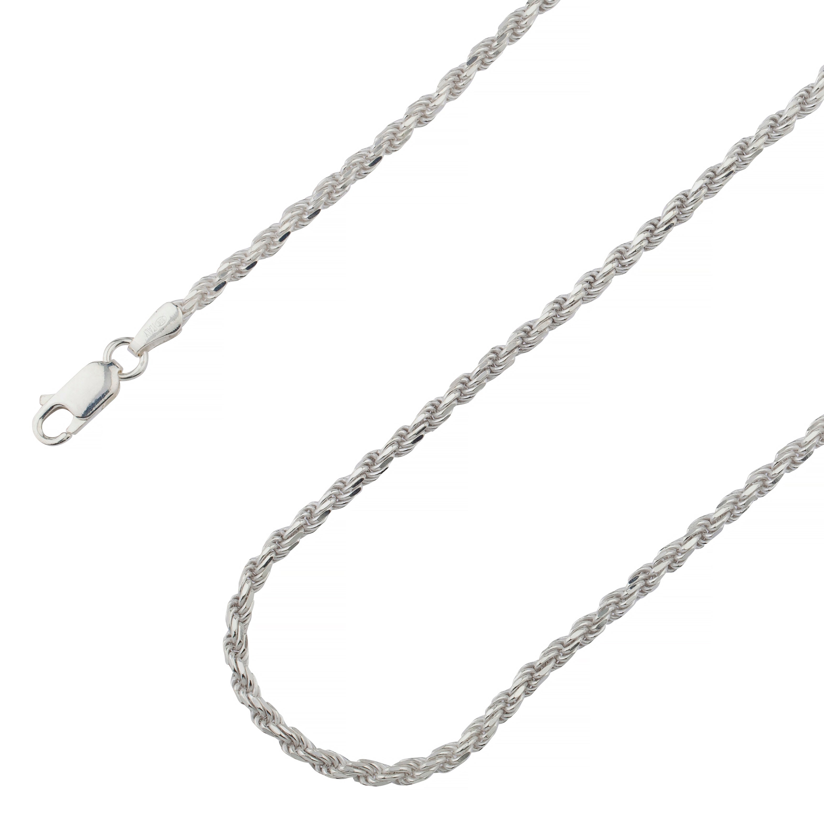  925 Sterling Silver 2.7mm Solid Rope Diamond Cut Silver Chain