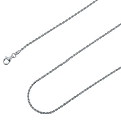 925 Sterling Silver 2mm Solid Rope Diamond Cut Rhodium Chain