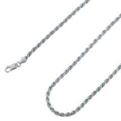 925 Sterling Silver 3mm Solid  Rope Diamond Cut Rhodium Chain