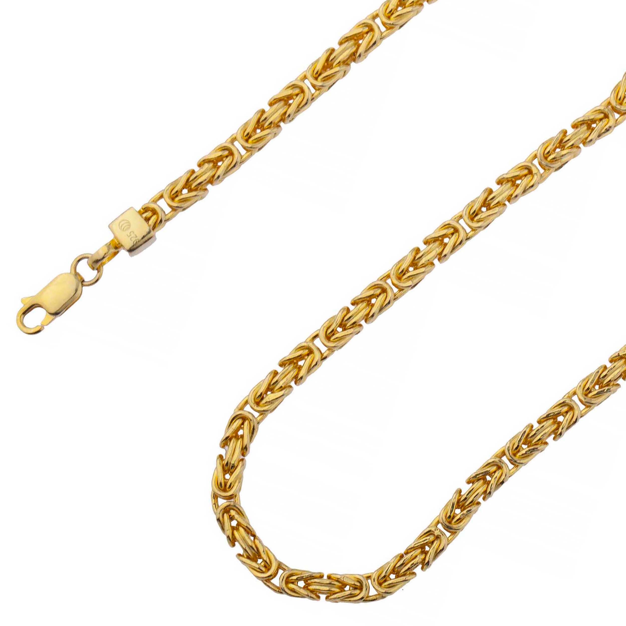 925 Sterling Silver 4mm Bynzantine Gold Plated Chain