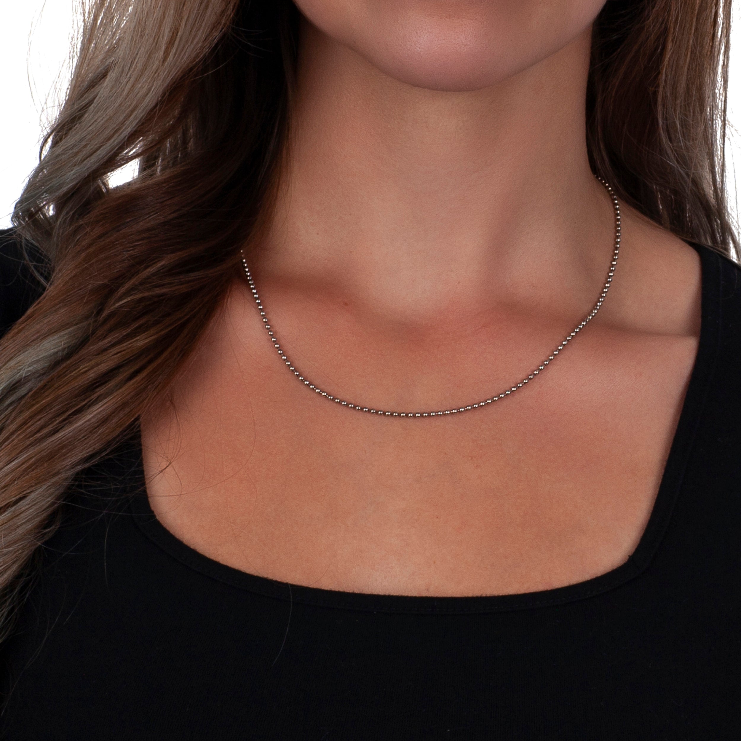 925 Sterling Silver 2mm Ball Bead Oxidized Chain