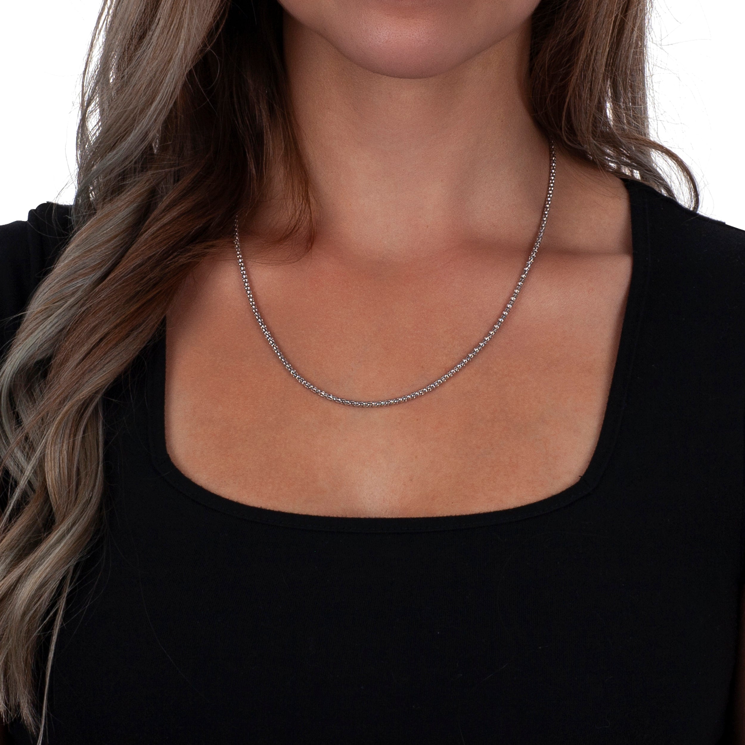 925 Sterling Silver 2.5mm Popcorn Coreana Rhodium Chain