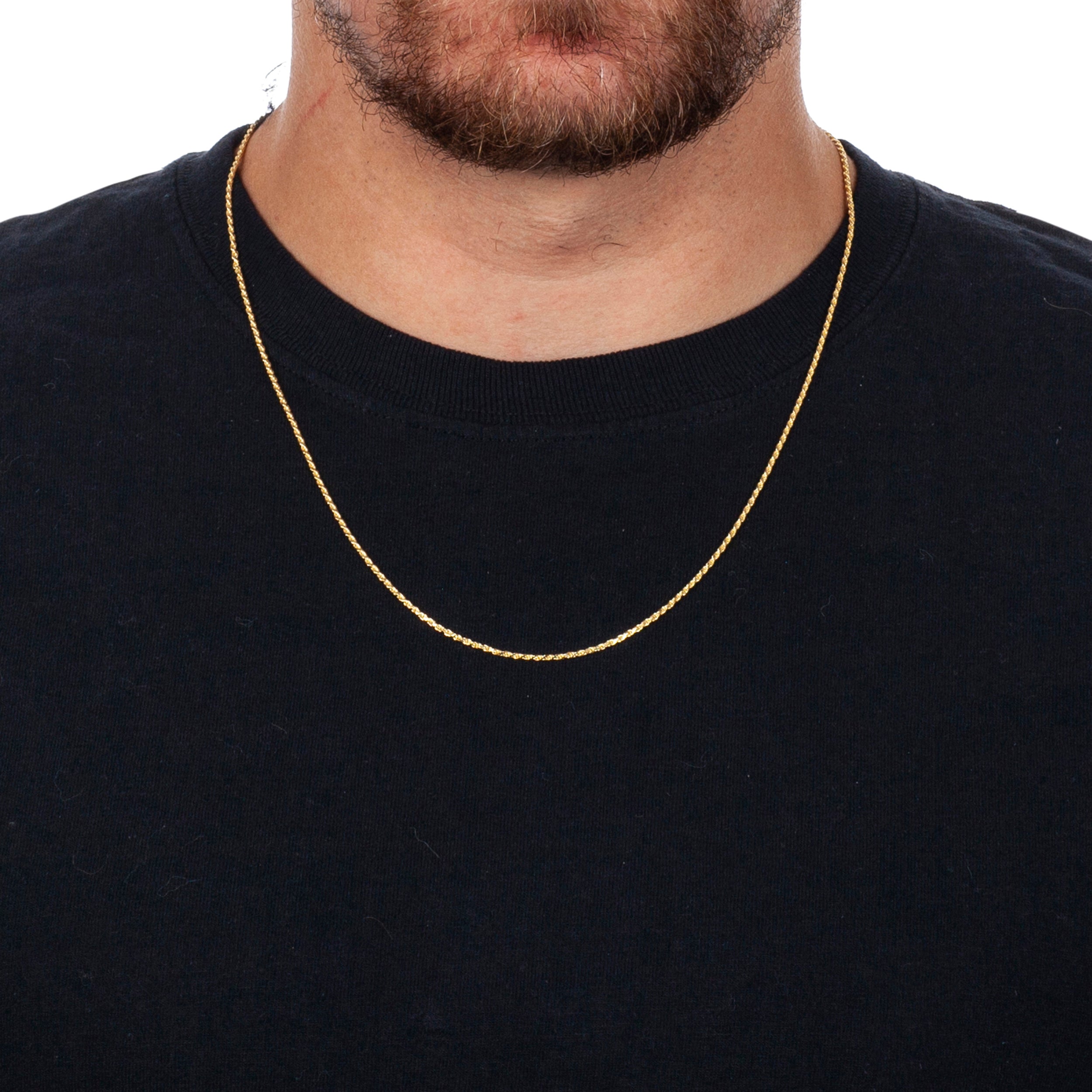 925 Sterling Silver 1.2mm Solid Rope Diamond Cut Gold Plated Chain