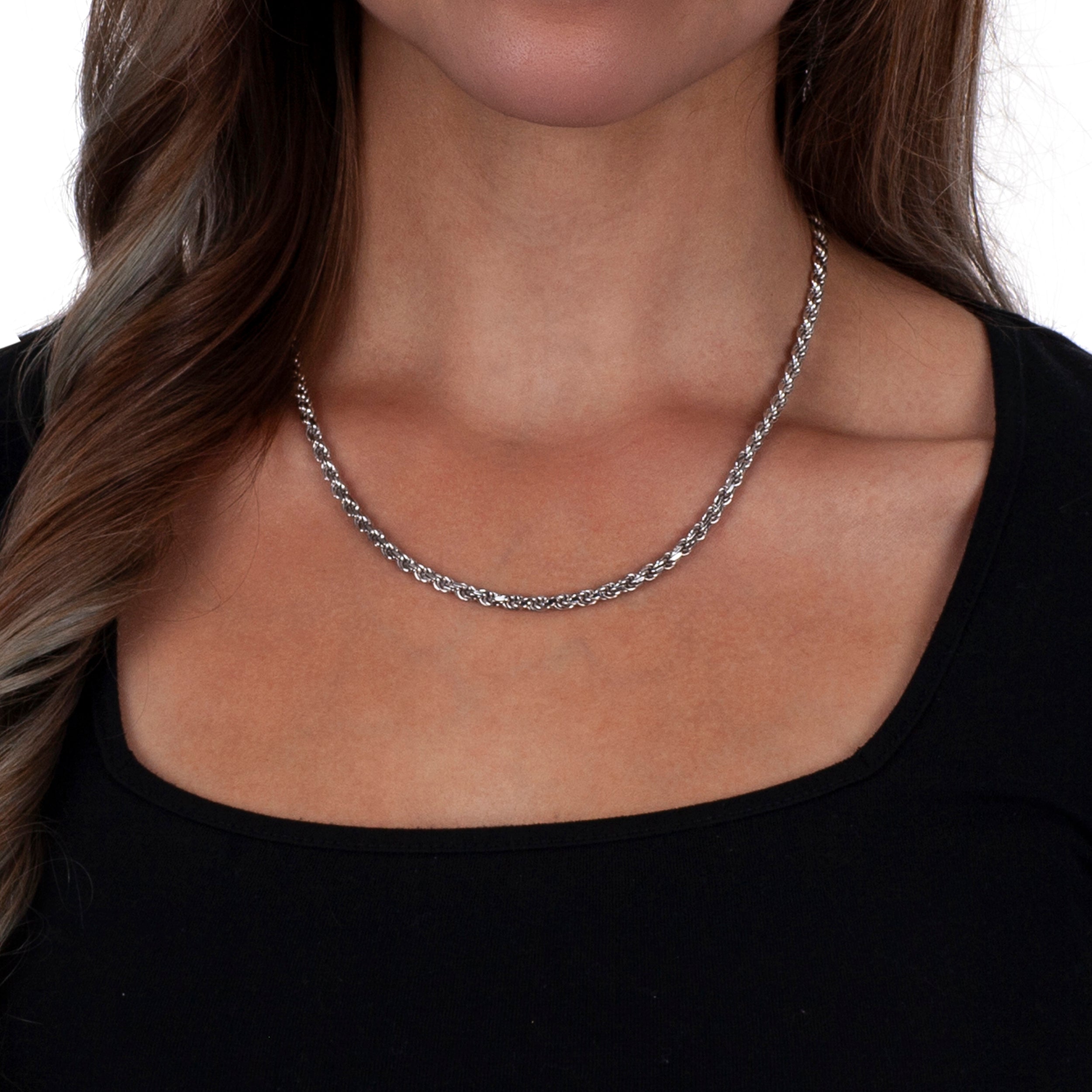 925 Sterling Silver 3.5mm Solid Rope Diamond Cut Rhodium Chain Oliver Navy