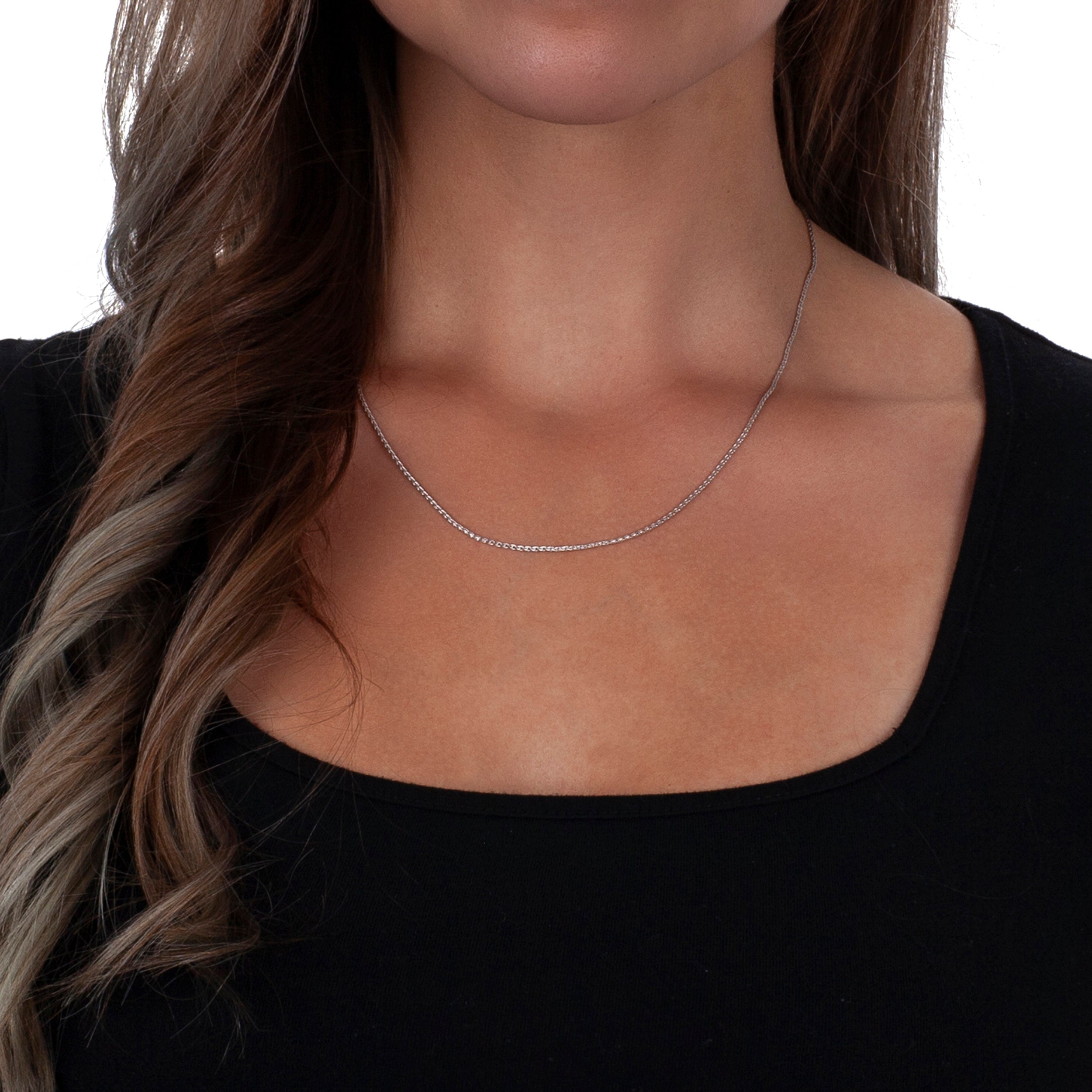 925 Sterling Silver 1mm Spiga Wheat Diamond Cut Rhodium Chain