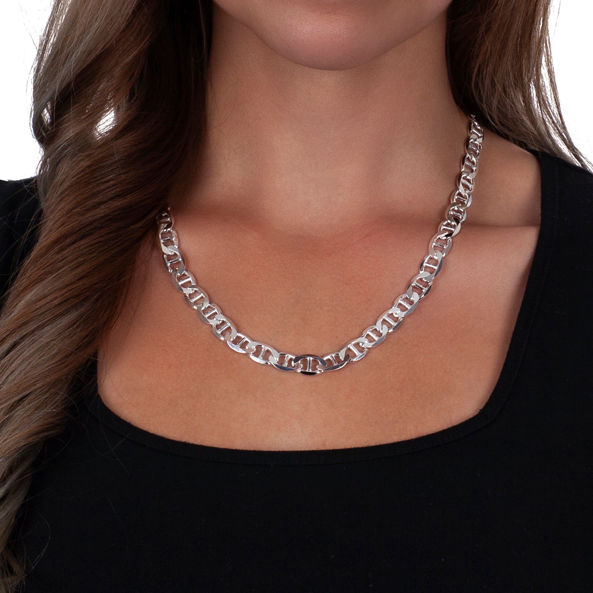 925 Sterling Silver 9mm Flat Mariner Gucci Chain – Oliver Navy