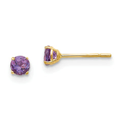 14k Yellow Gold Brilliant Round Amethyst  Basket Setting Studs