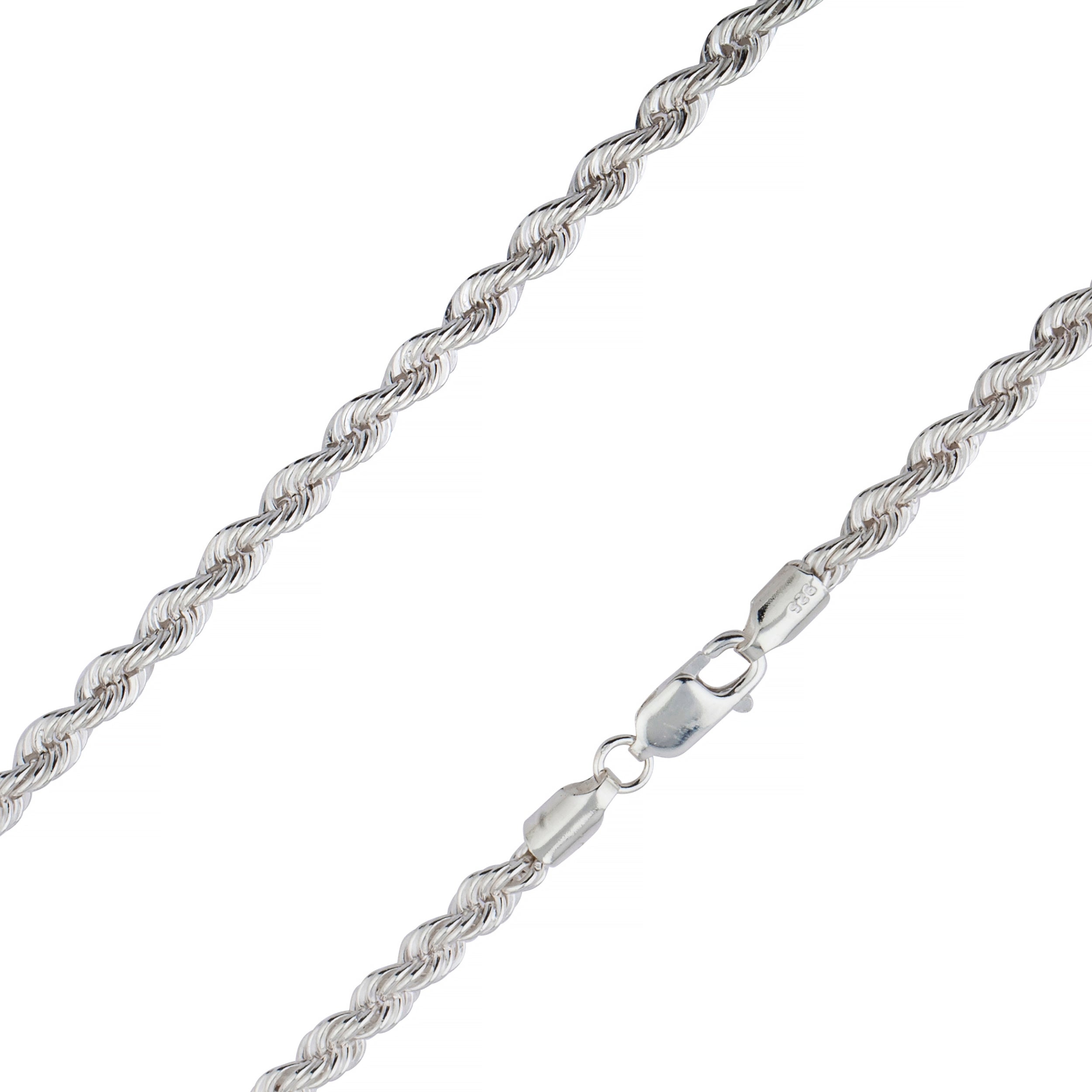 4mm Silver Rope Chain, Silver Chain for Men, Diamond Cut Rope
