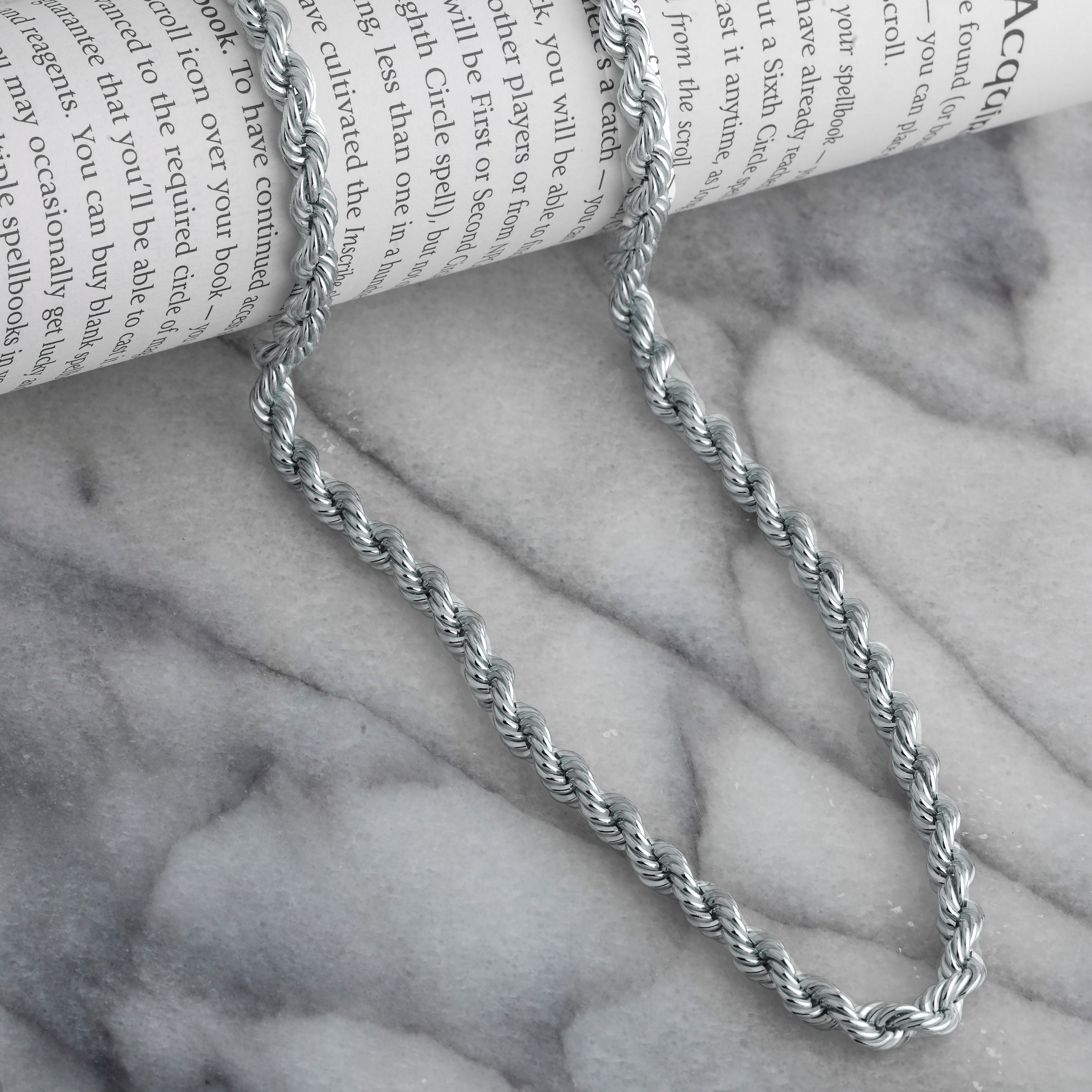 4mm Sterling Silver Diamond Cut Rope Chain Necklace – .925 Italian – 16 To 30 Inches