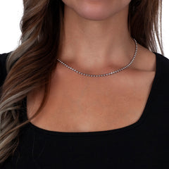 Moon Cut Bead Ball Rhodium Chain