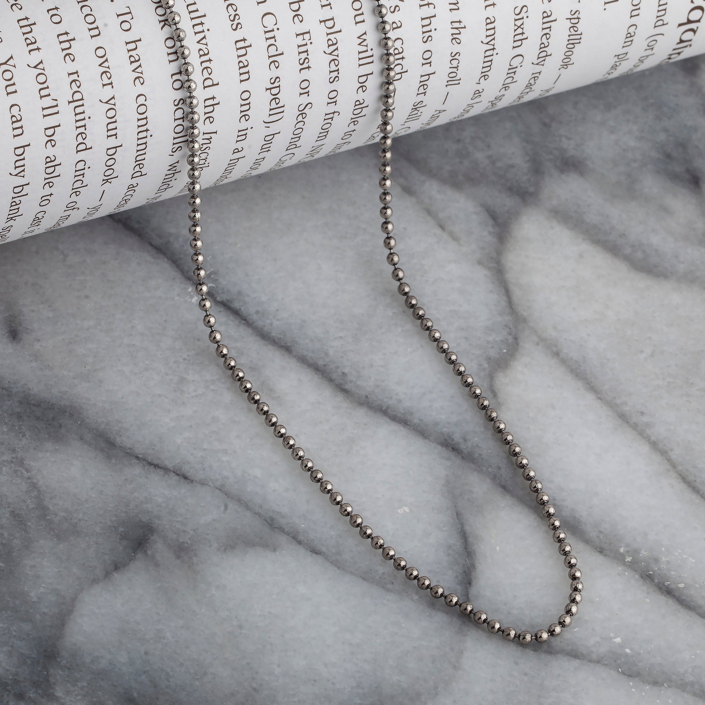 925 Sterling Silver 2mm Ball Bead Oxidized Chain