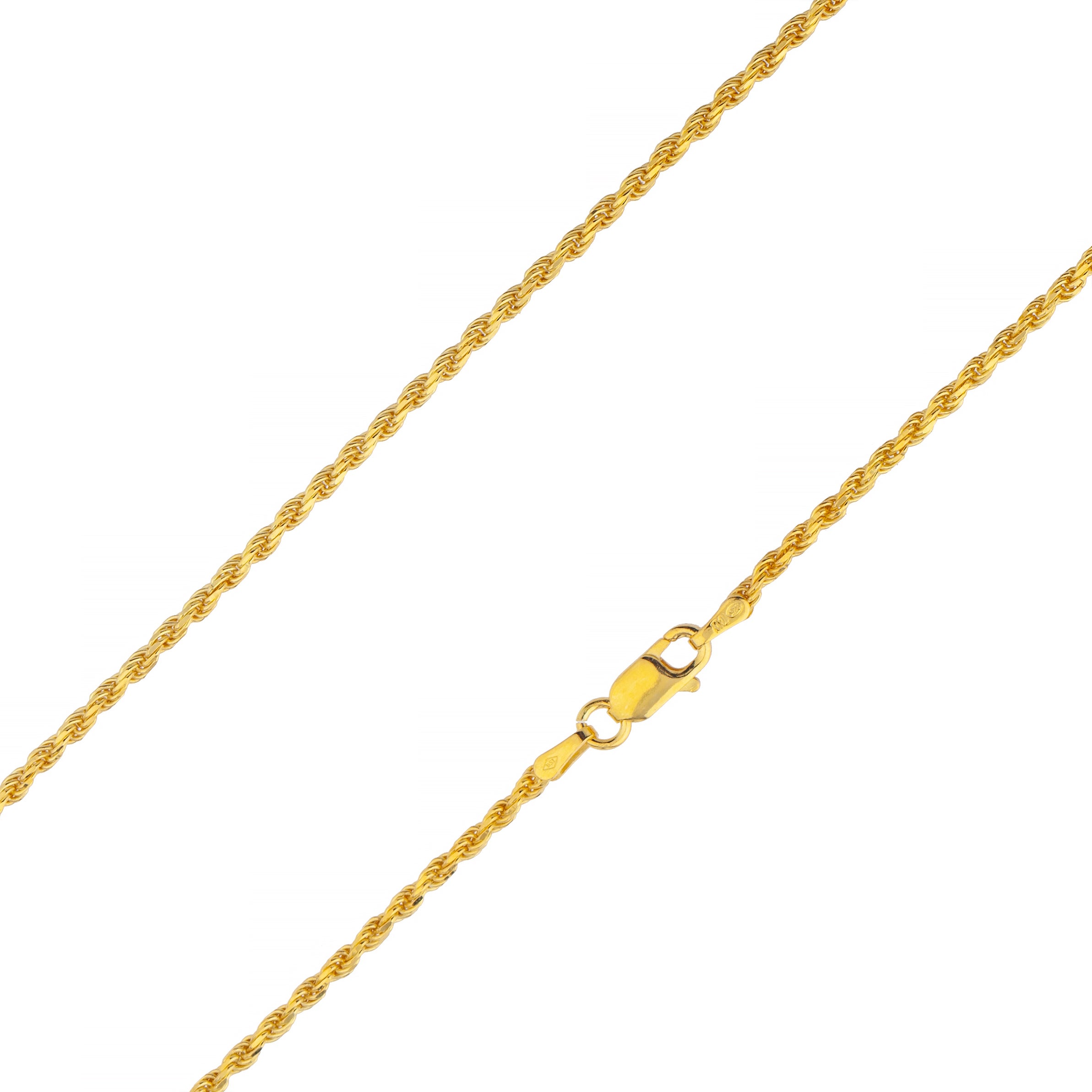 925 Sterling Silver 1.2mm Solid Rope Diamond Cut Gold Plated Chain
