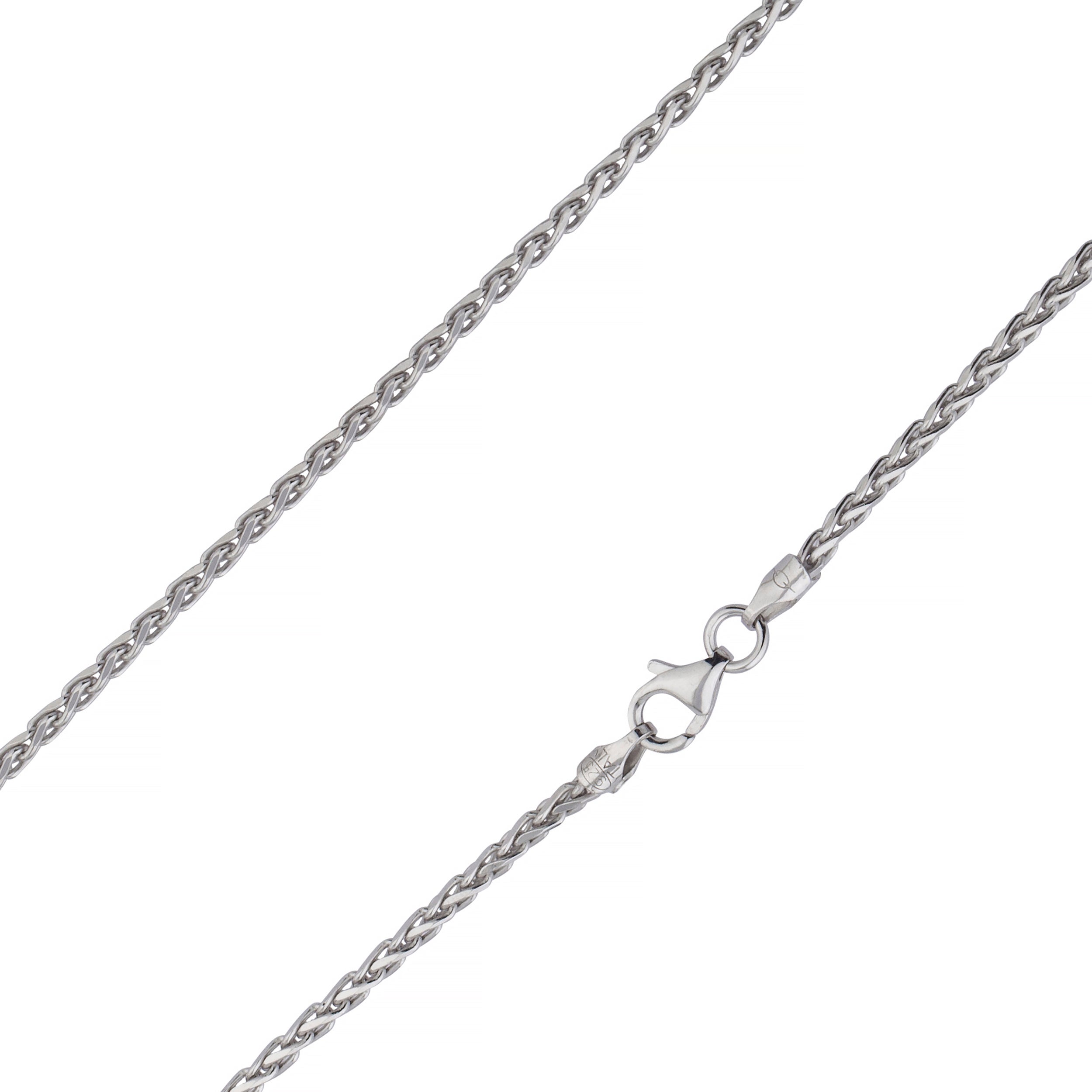 925 Sterling Silver 1.5mm Spiga Wheat Diamond Cut Rhodium Chain