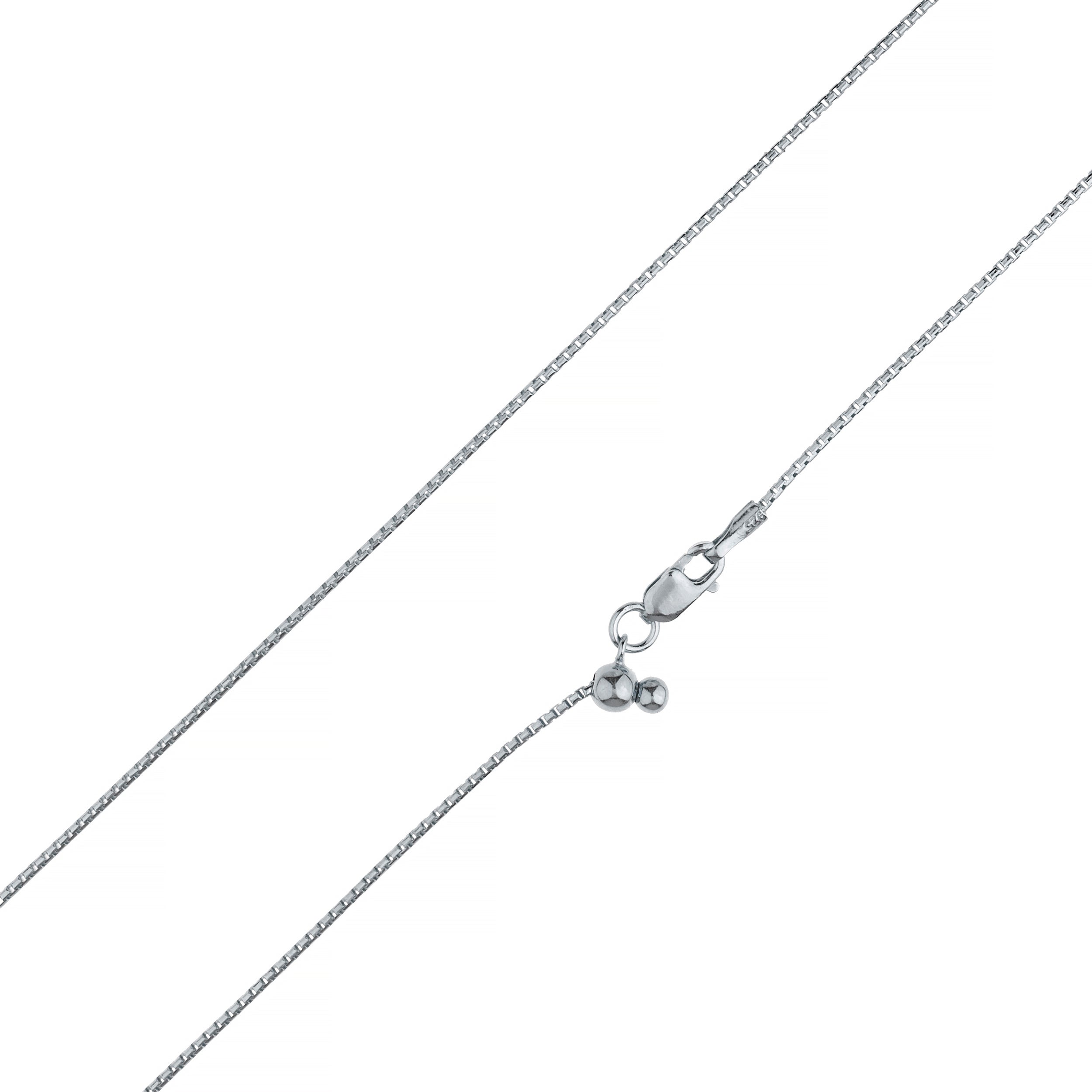 925 Sterling Silver 1mm Adjustable Round Box Venetian Rhodium Plated Chain