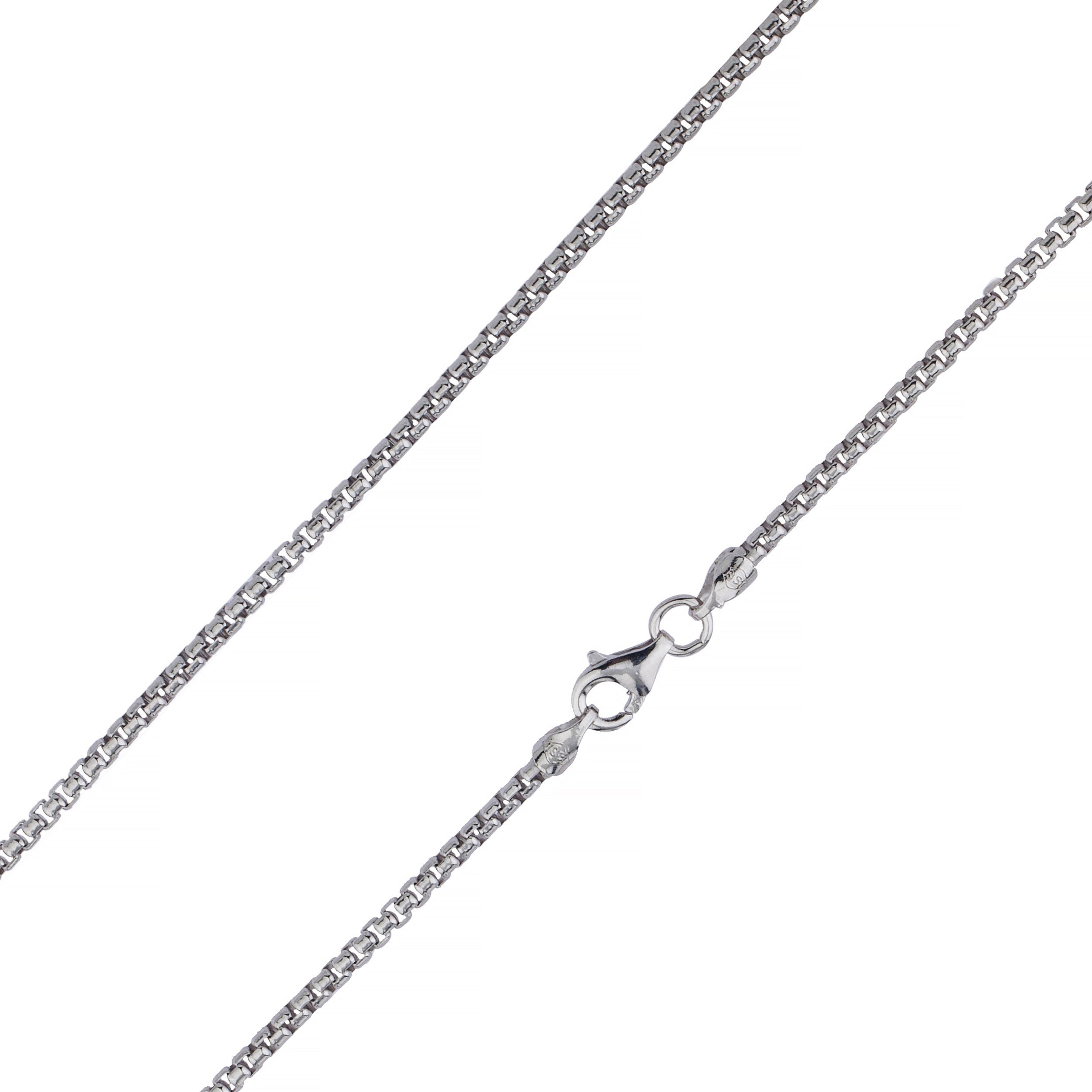 925 Sterling Silver 2.1mm Round Box Venetian Rhodium Chain