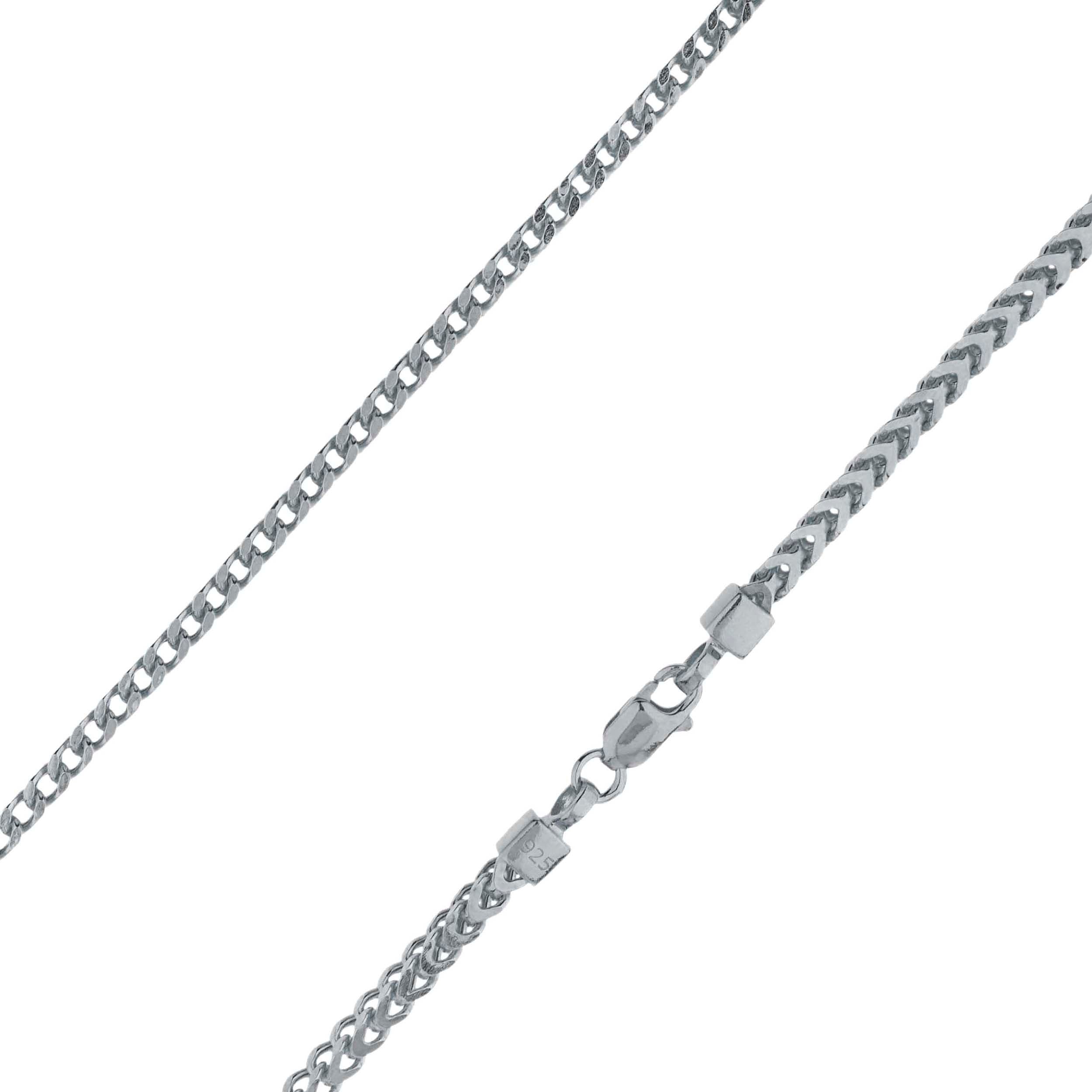 925 Sterling Silver 2.5mm Hollow Franco Foxtail Chain