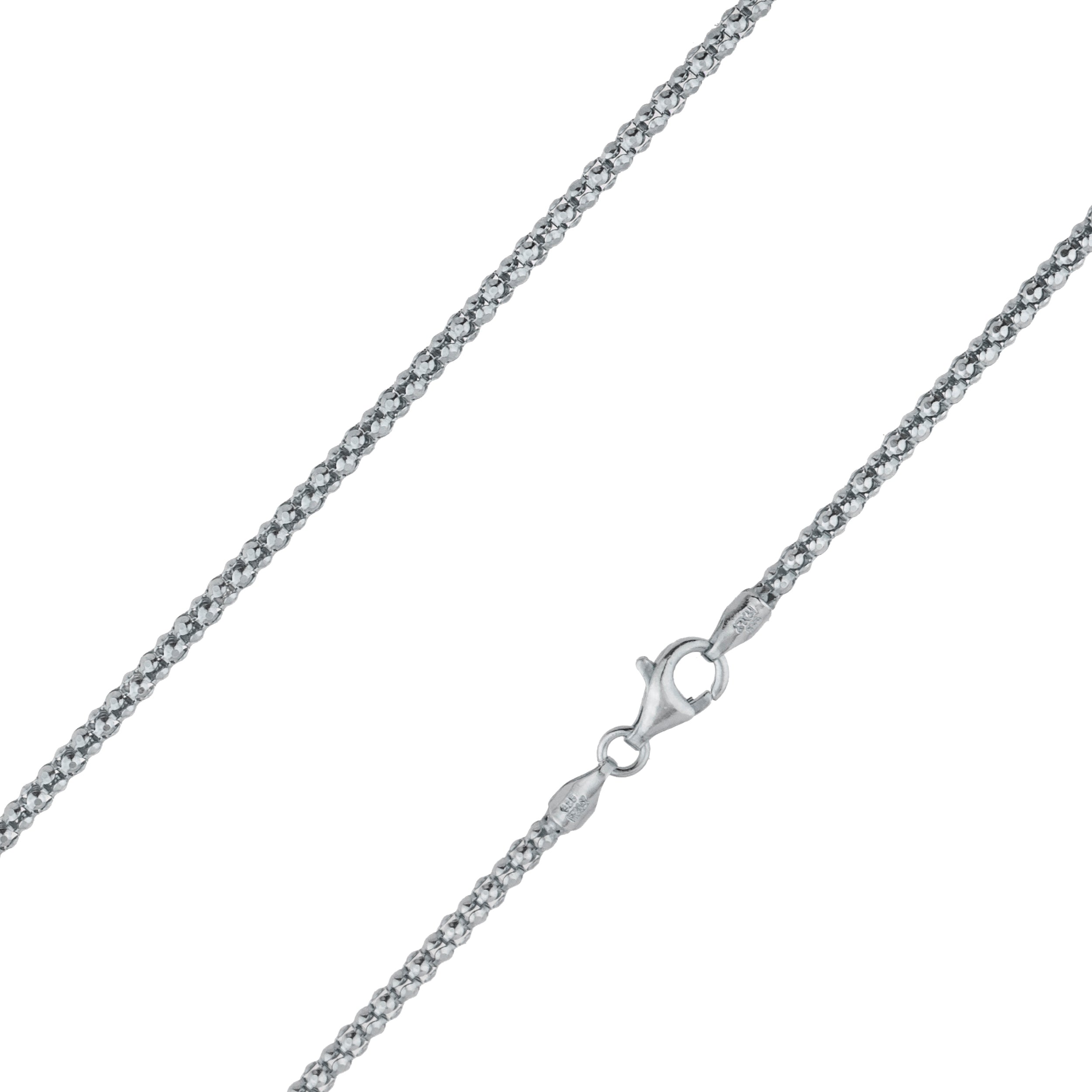 925 Sterling Silver 2.5mm Popcorn Coreana Rhodium Chain
