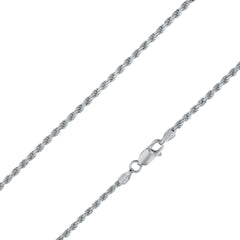 925 Sterling Silver 2.5mm Solid Rope Diamond Cut Rhodium Chain