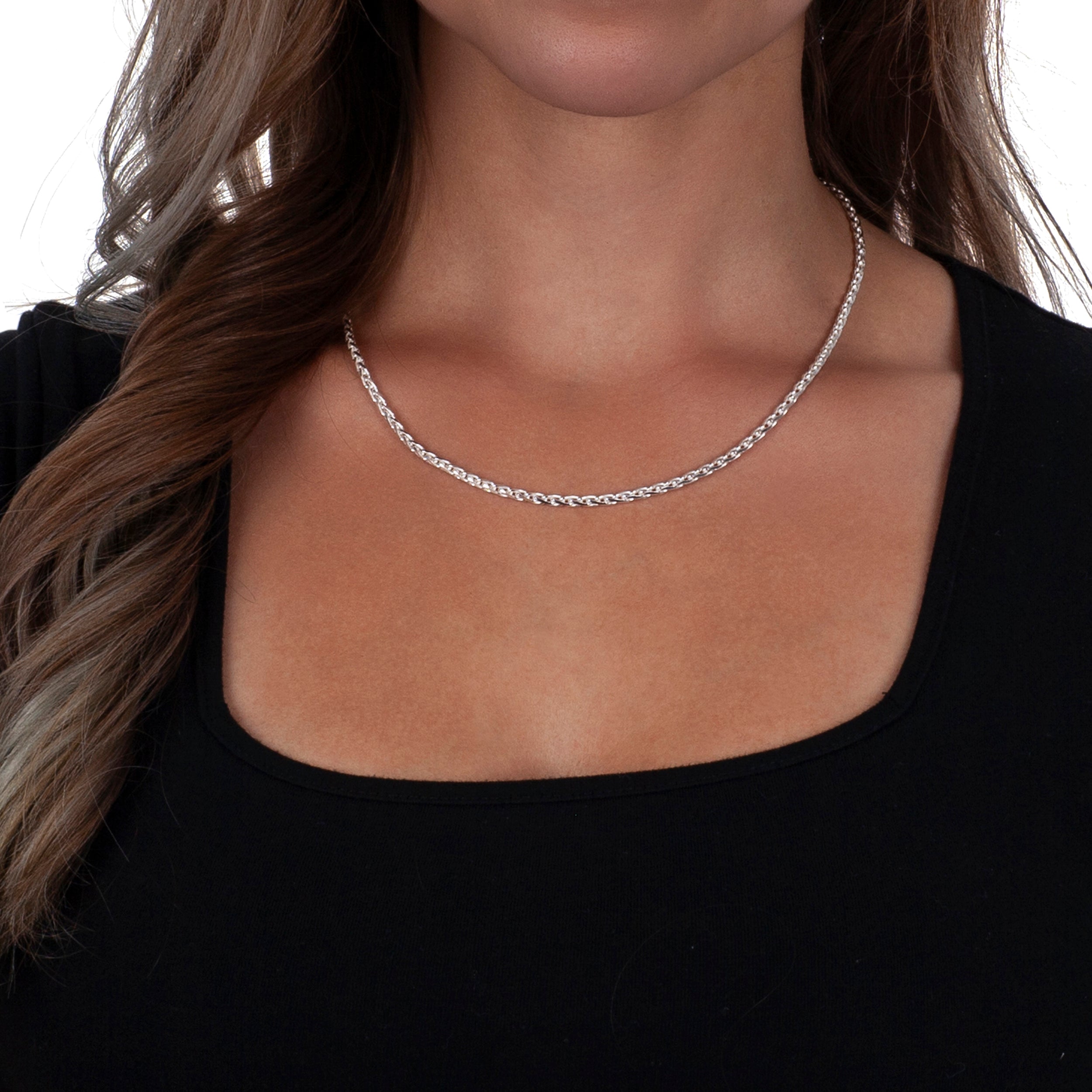 925 Sterling Silver 2.5mm Spiga Wheat Diamond Cut Chain