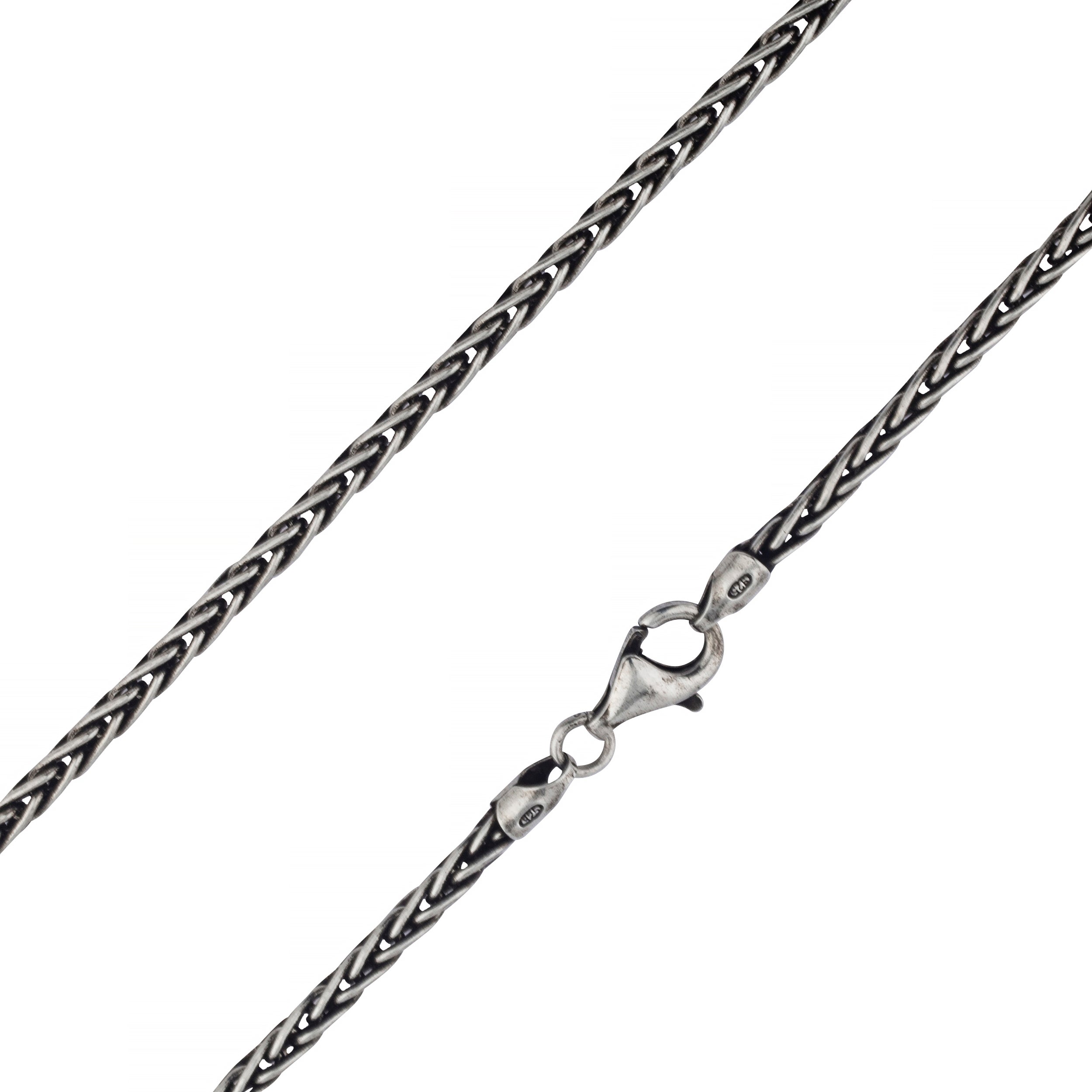 925 Sterling Silver 2.5mm Spiga Wheat Diamond Cut Oxidized Chain