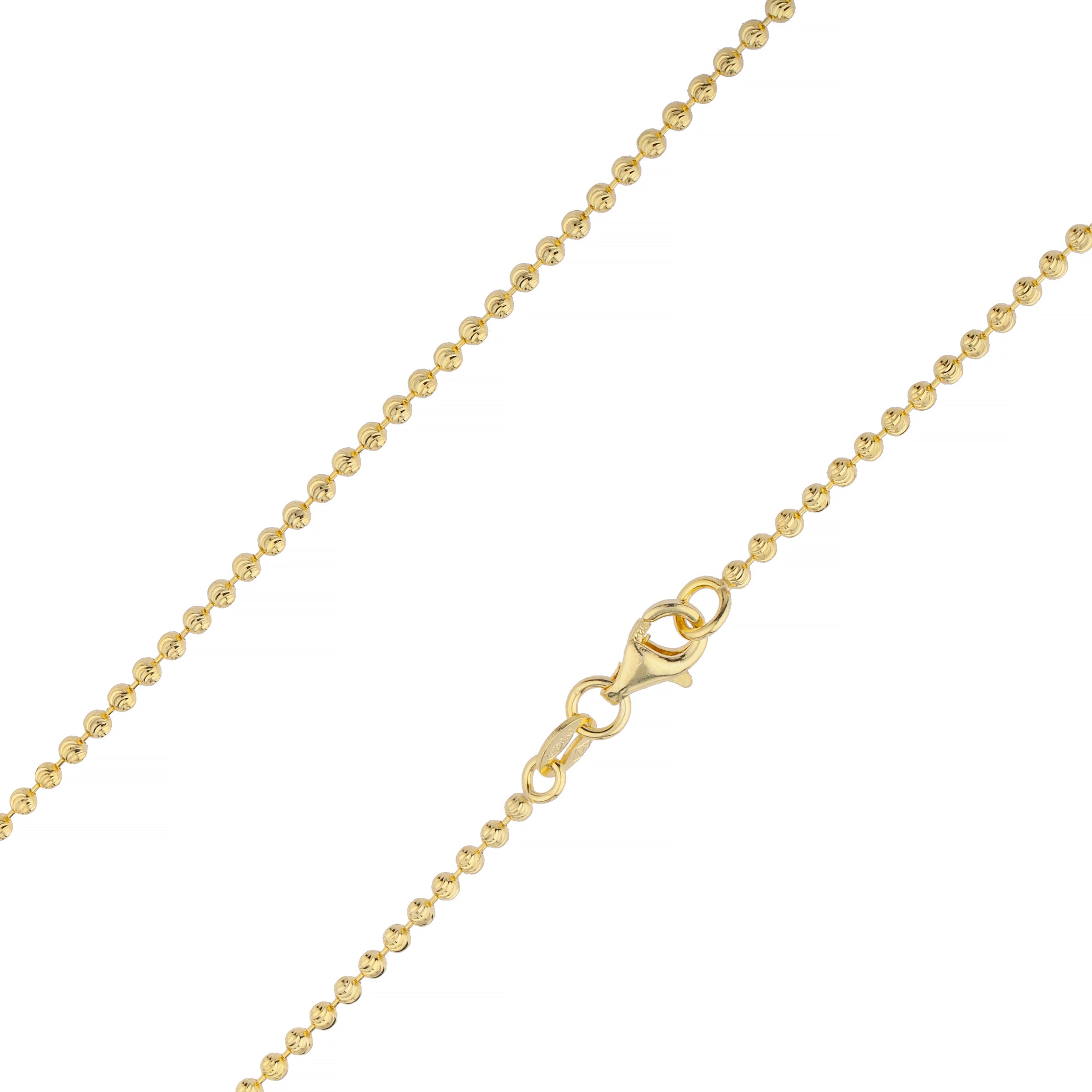 925 Sterling Silver 2mm Moon Cut Bead Ball Gold Plated Chain