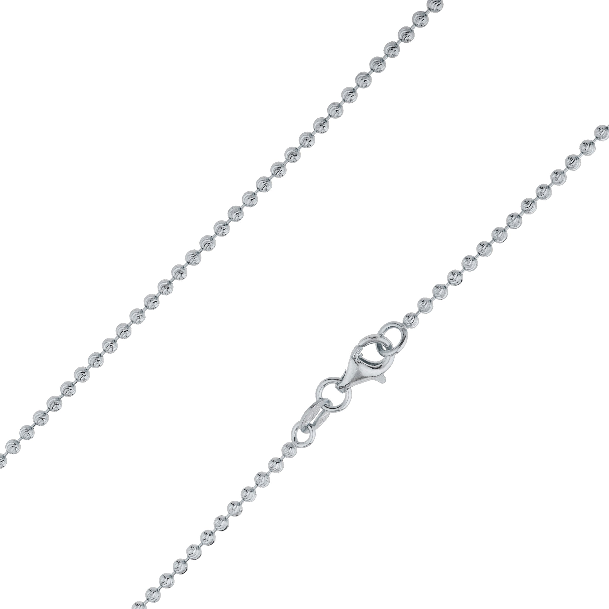 925 Sterling Silver 2mm Moon Cut Bead Ball Rhodium Chain