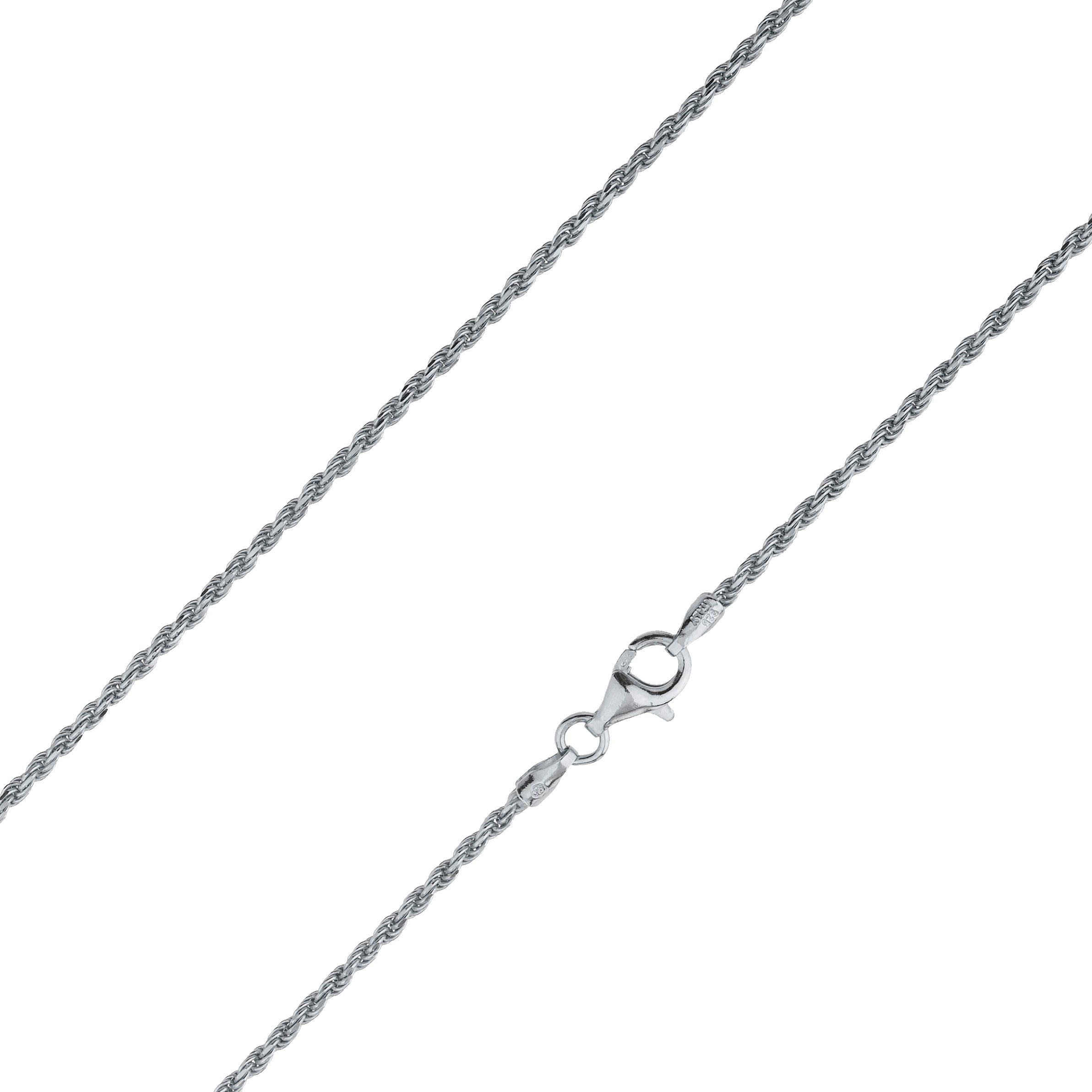 925 Sterling Silver 2mm Solid Rope Diamond Cut Rhodium Chain