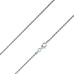 925 Sterling Silver 2mm Solid Rope Diamond Cut Rhodium Chain