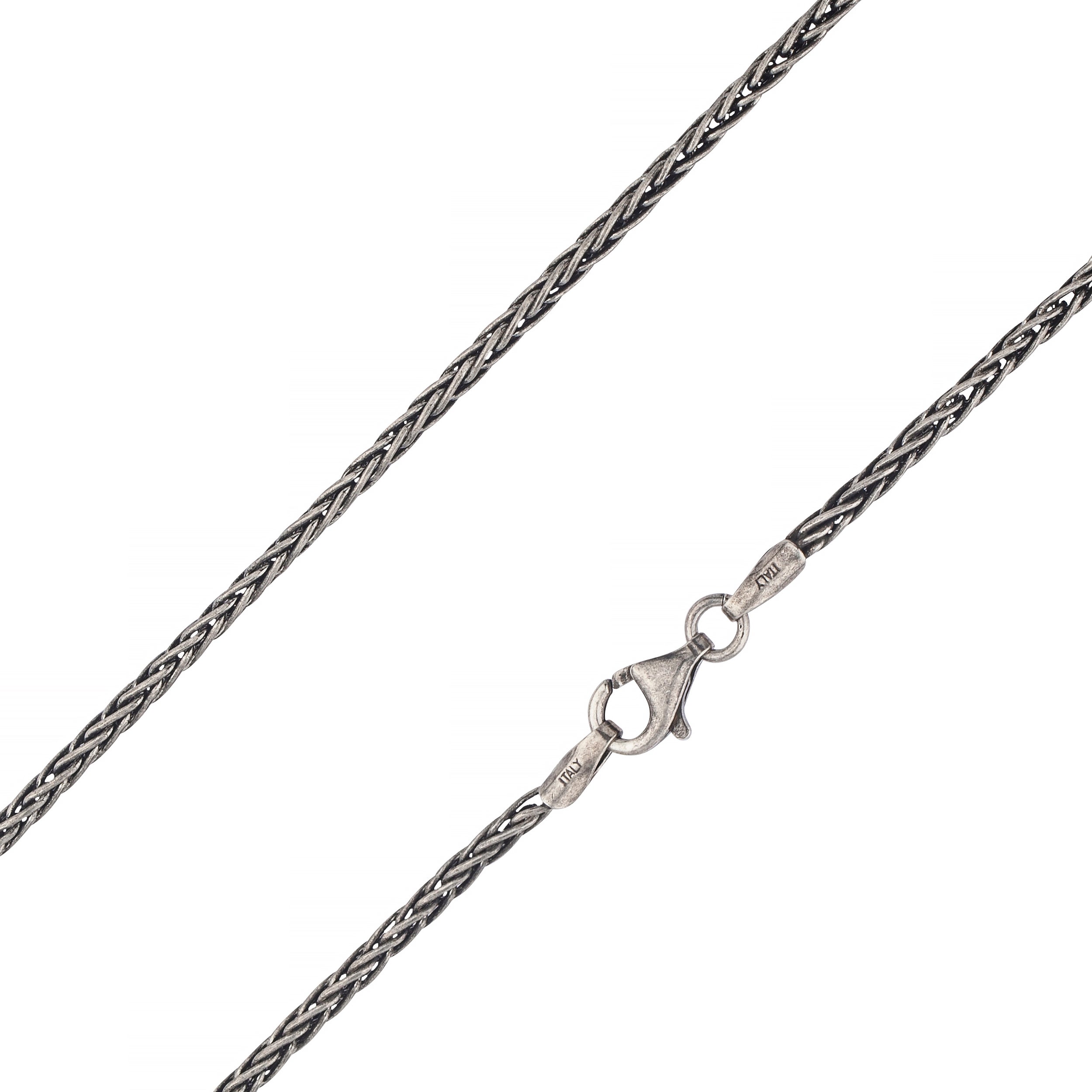 925 Sterling Silver 2mm Spiga Wheat Diamond Cut Oxidized Chain