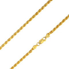 925 Sterling Silver 3.2mm Solid  Rope Diamond Cut Gold Plated Chain