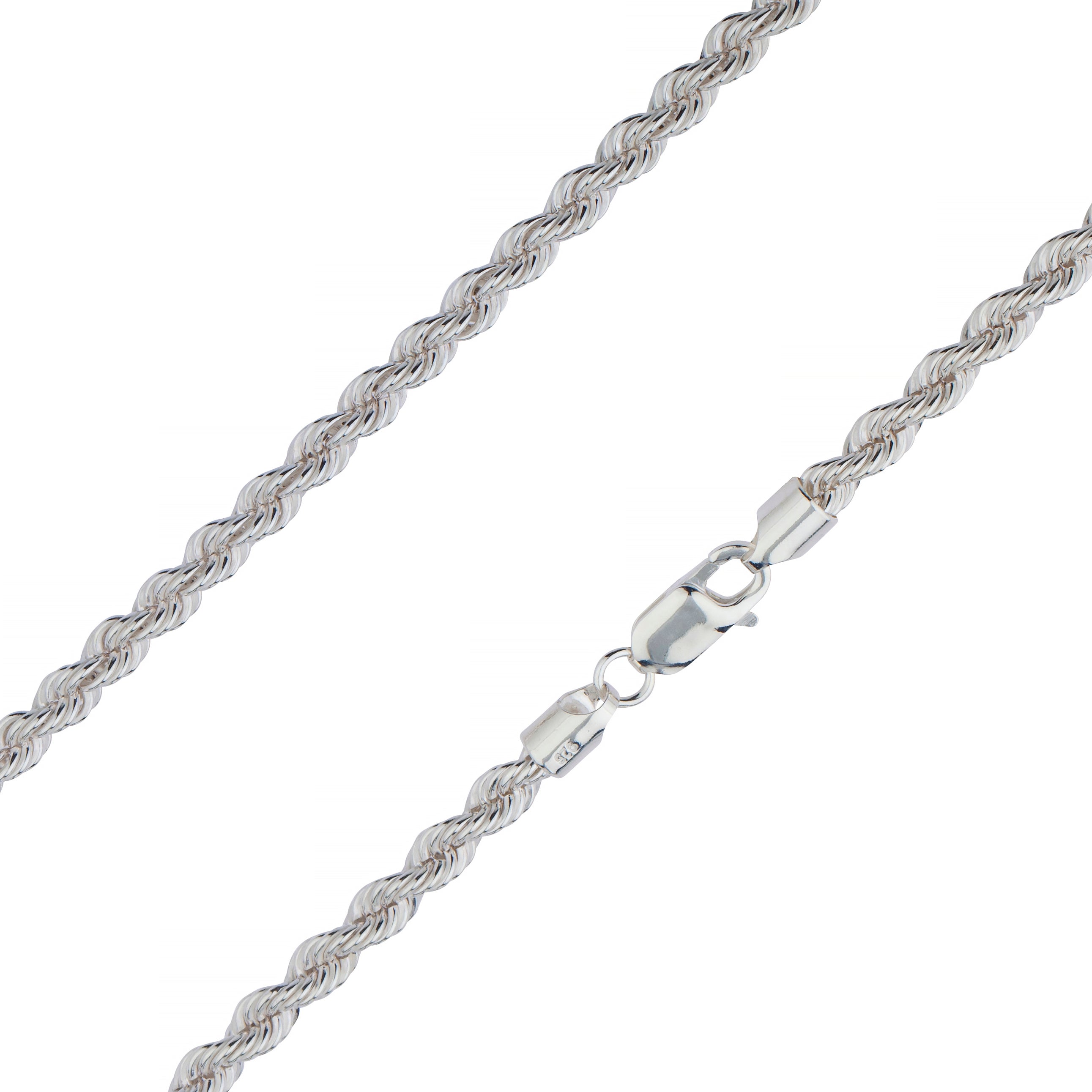 925 Sterling Silver 3.6mm Solid  Rope Diamond Cut Silver Chain