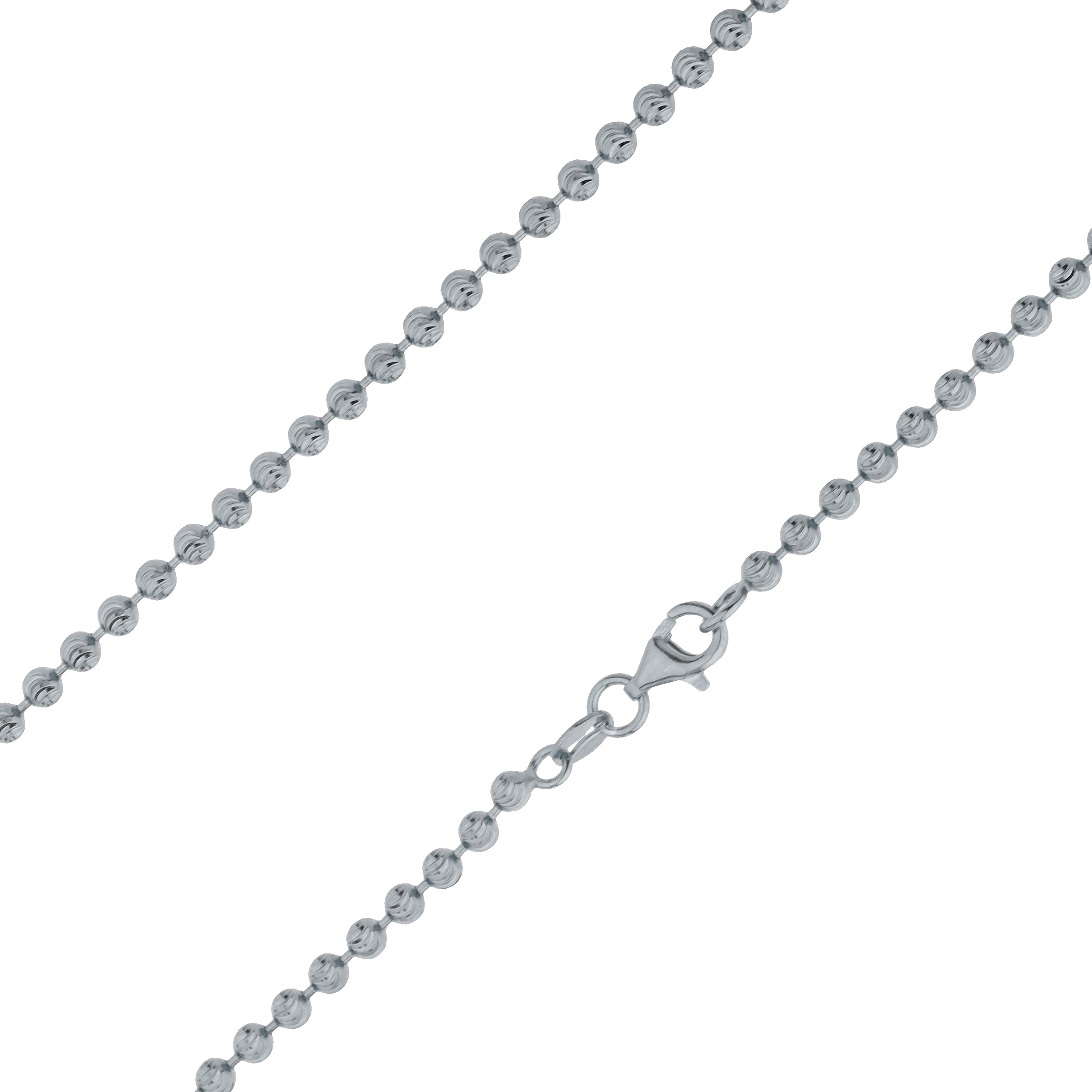 Sterling Silver 3mm Moon Cut Bead Ball Rhodium Chain