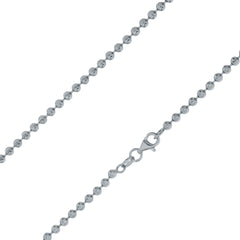 Sterling Silver 3mm Moon Cut Bead Ball Rhodium Chain