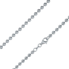 Sterling Silver 4mm Moon Cut Bead Ball Rhodium Chain