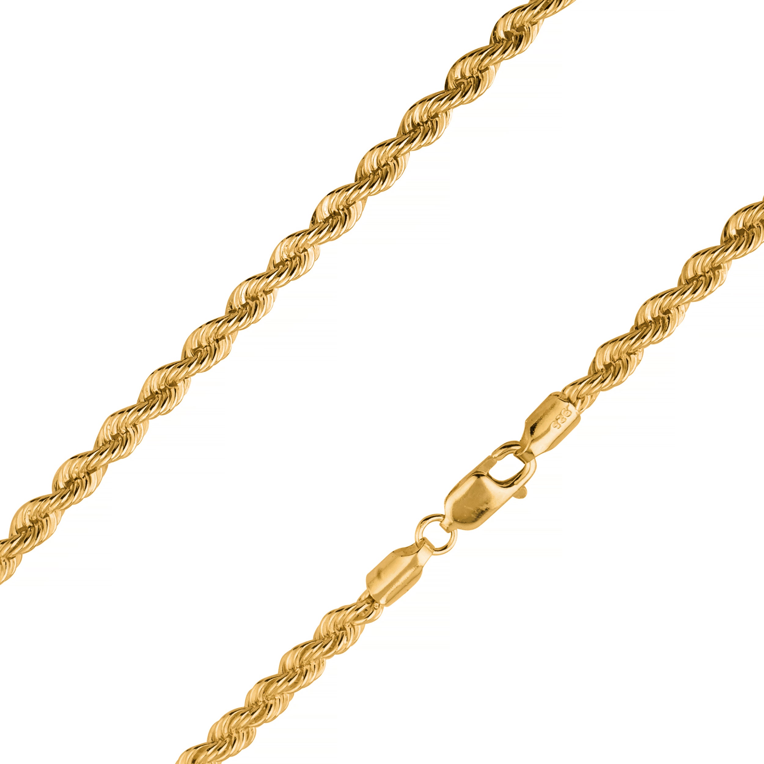 Sterling Silver 4mm Rope Diamond Cut Gold Plated Chain