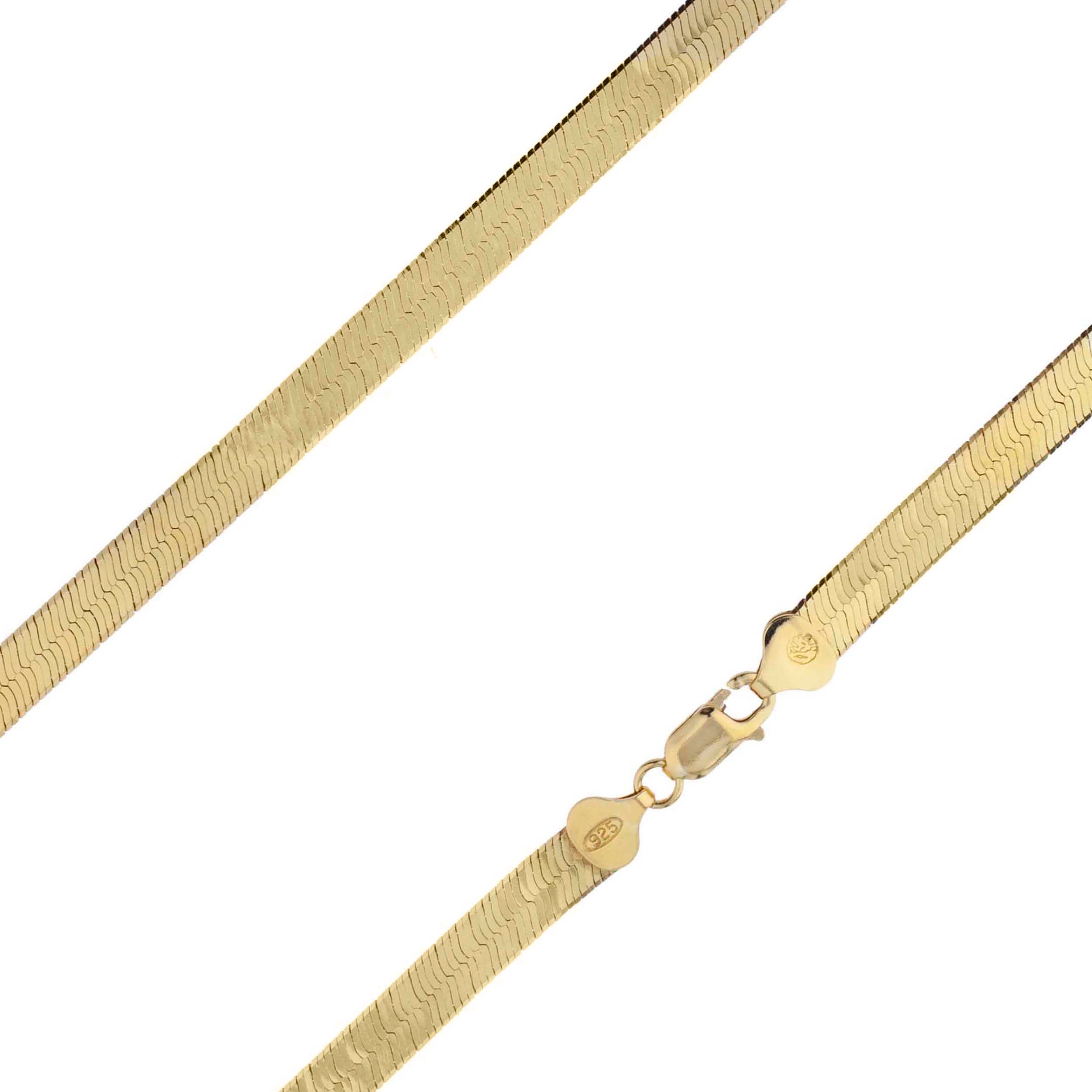  Sterling Silver 7mm Solid Herringbone Gold Plated Chain