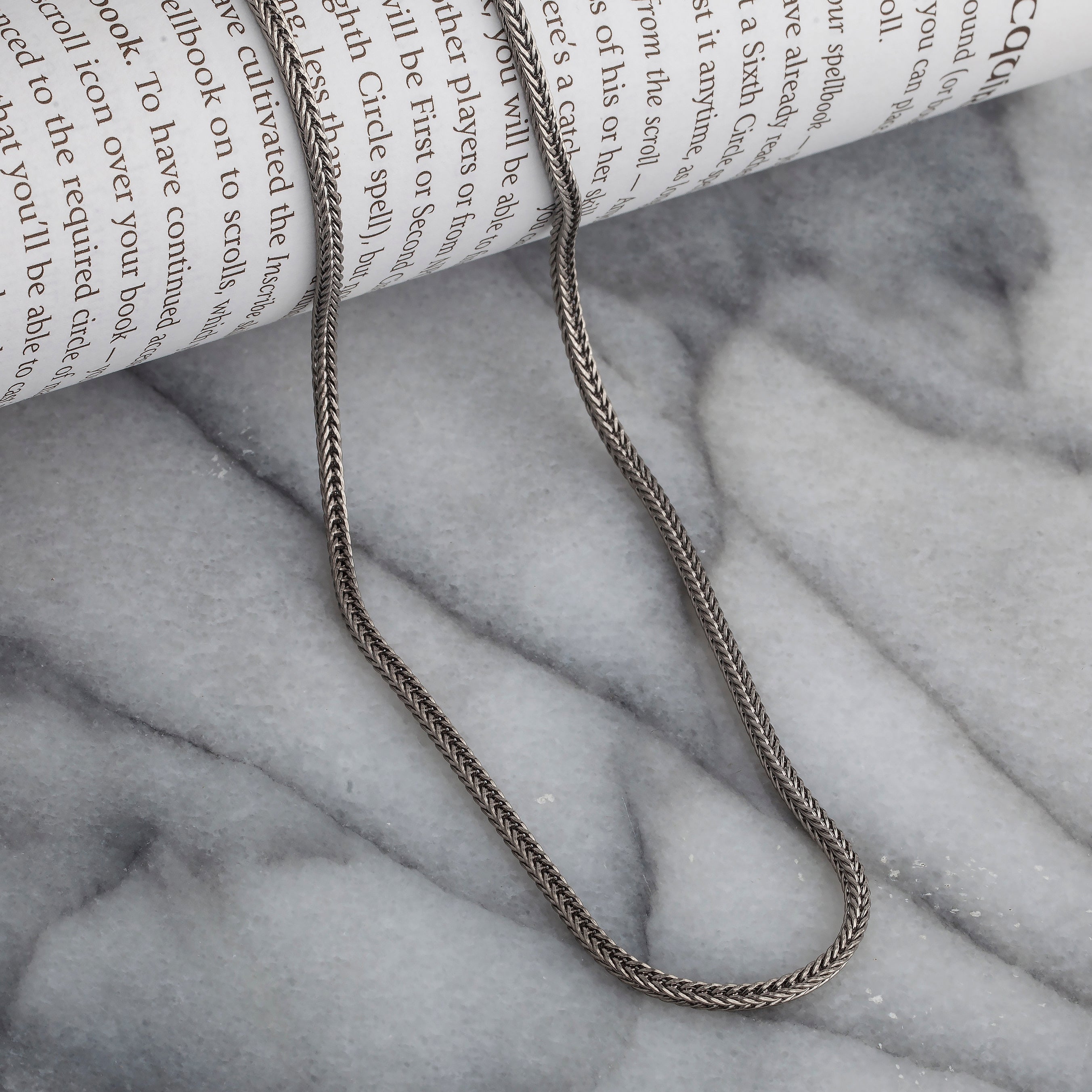 925 Sterling Silver 2.1mm Franco Foxtail Oxidized Chain