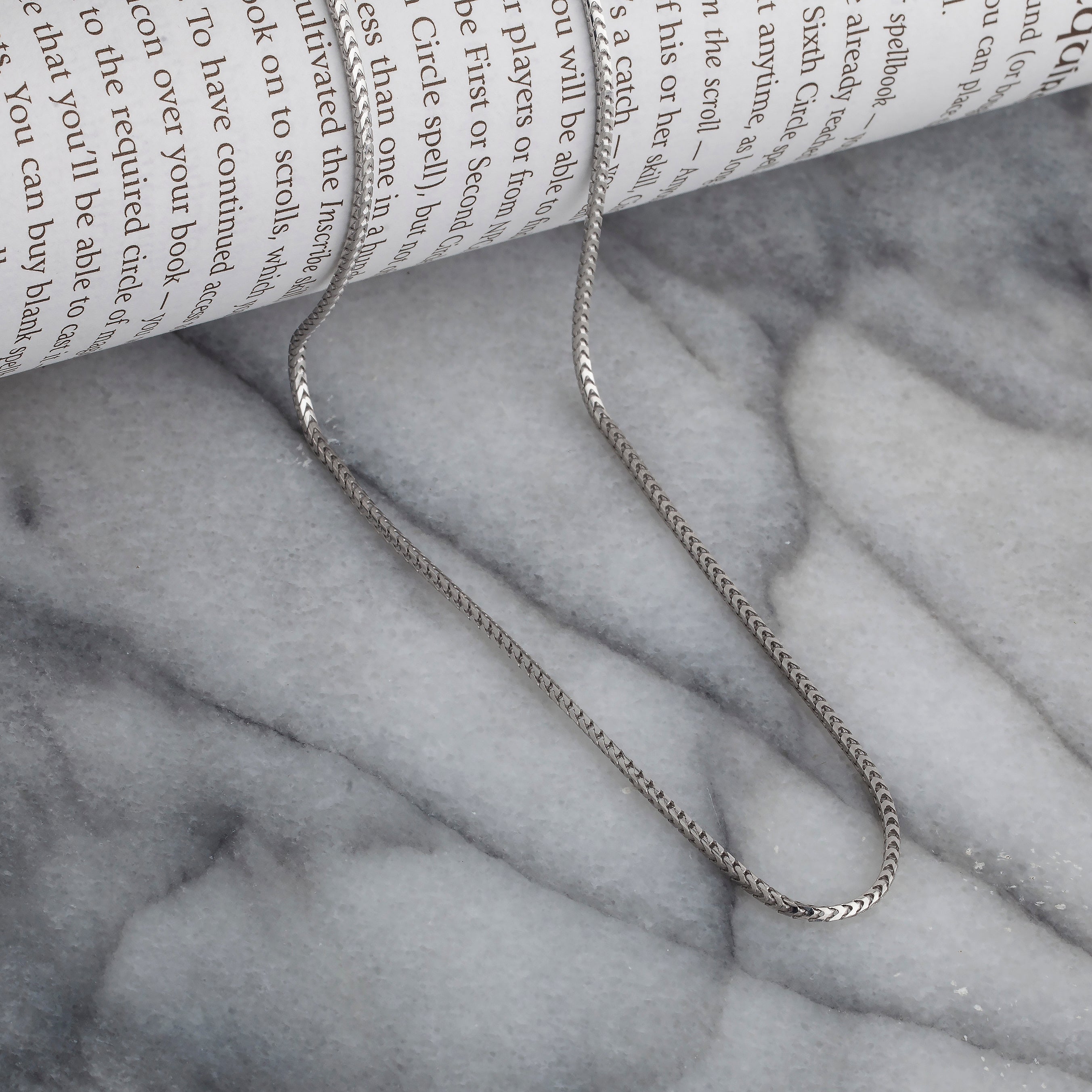 925 Sterling Silver 1.5mm Franco Foxtail Rhodium Chain