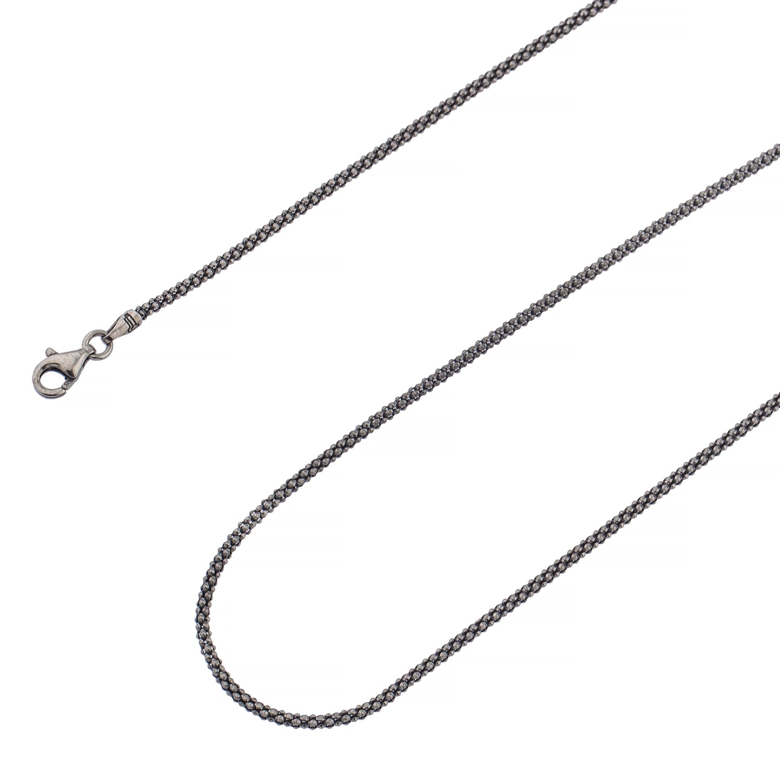 925 Sterling Silver 2mm Moon Cut Bead Ball Black Chain