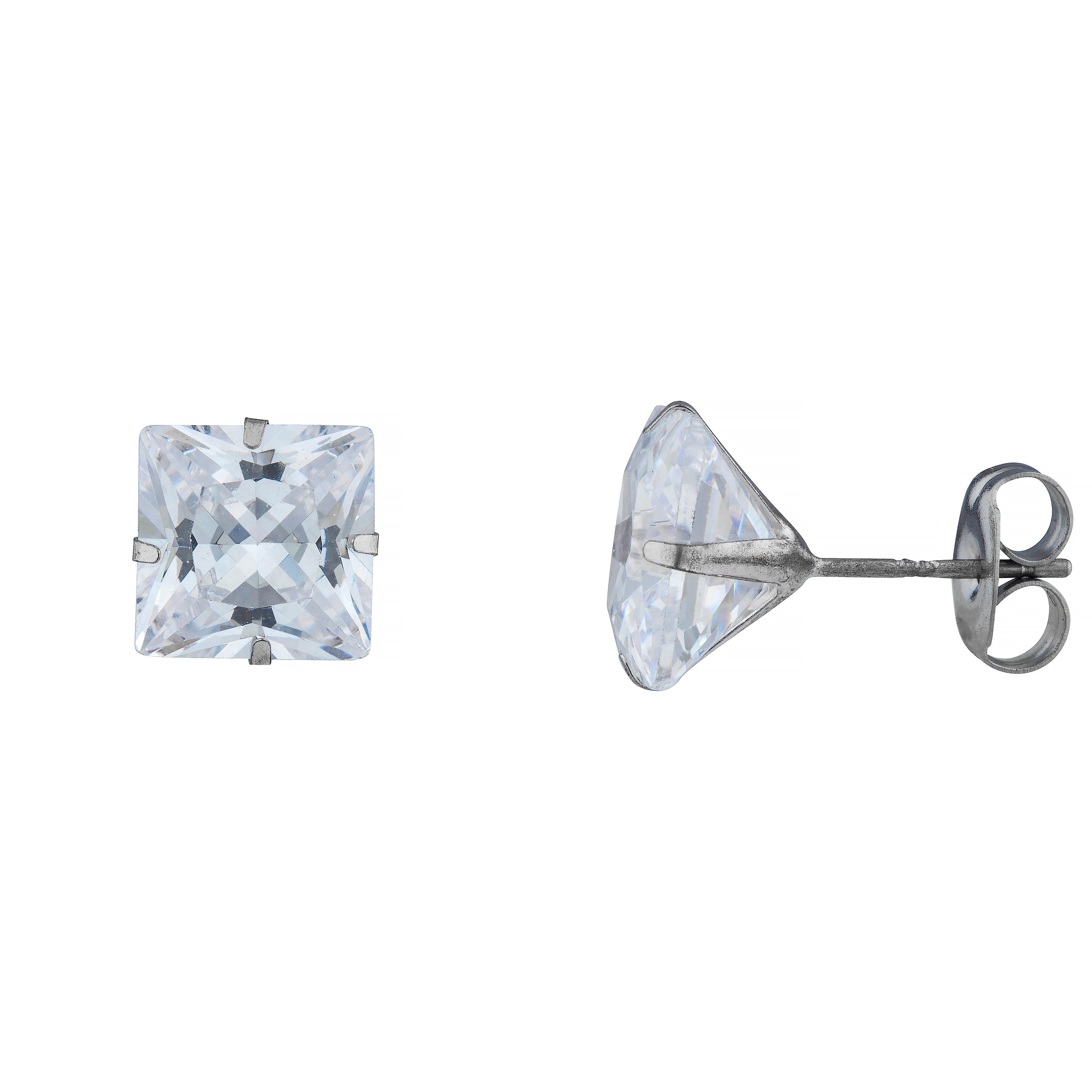 14k White Gold Princess Cut Martini Setting Studs