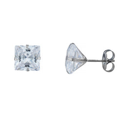 14k White Gold Princess Cut Martini Setting Studs
